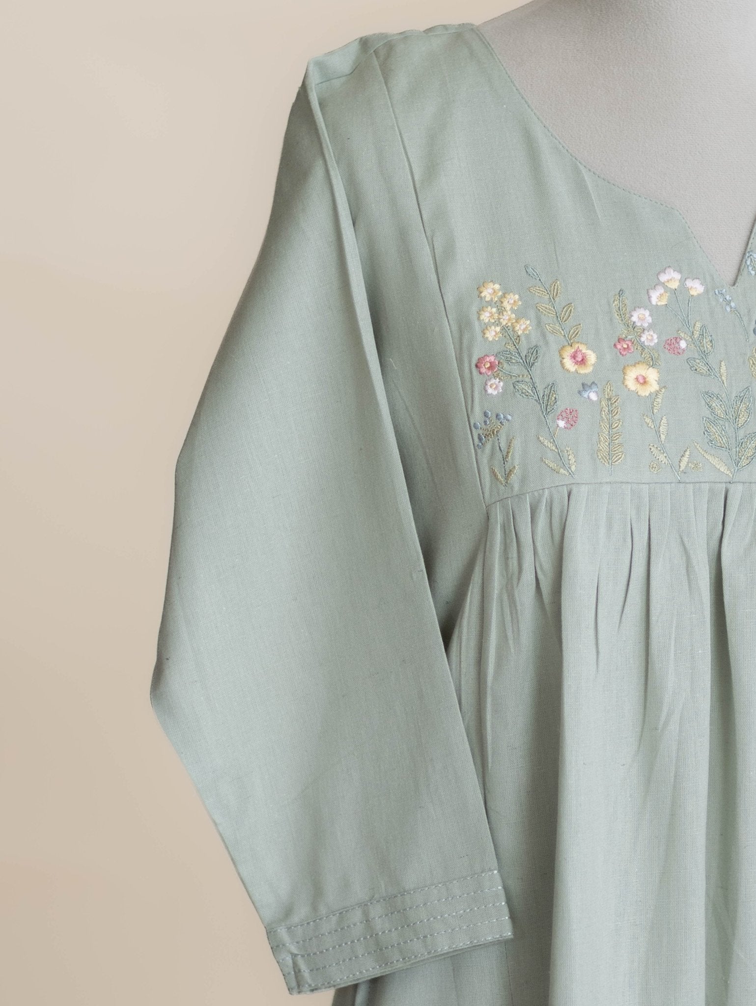 Swathi Cotton Flax Embroidered A-Line Kurta - AINA