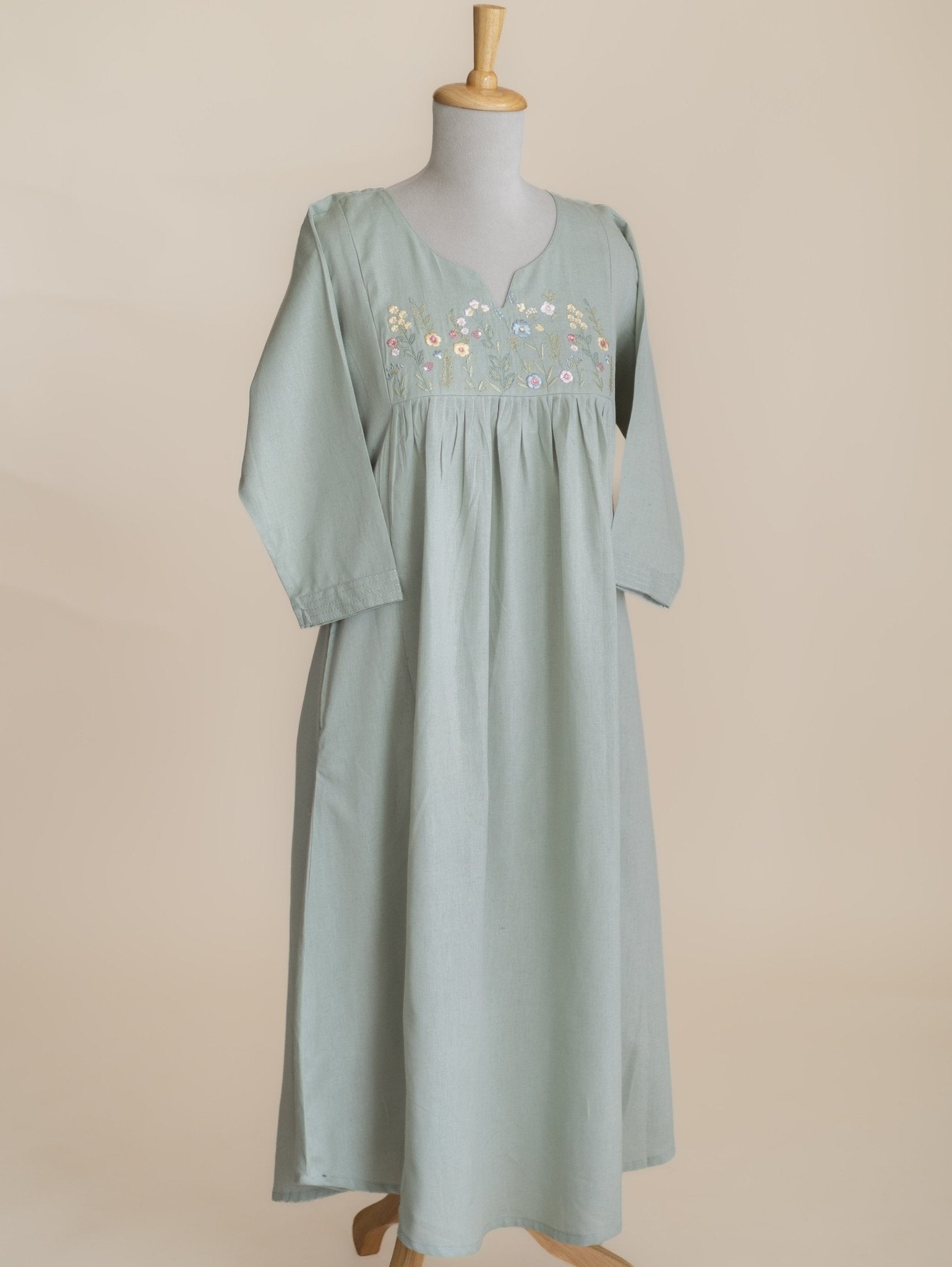 Swathi Cotton Flax Embroidered A-Line Kurta - AINA