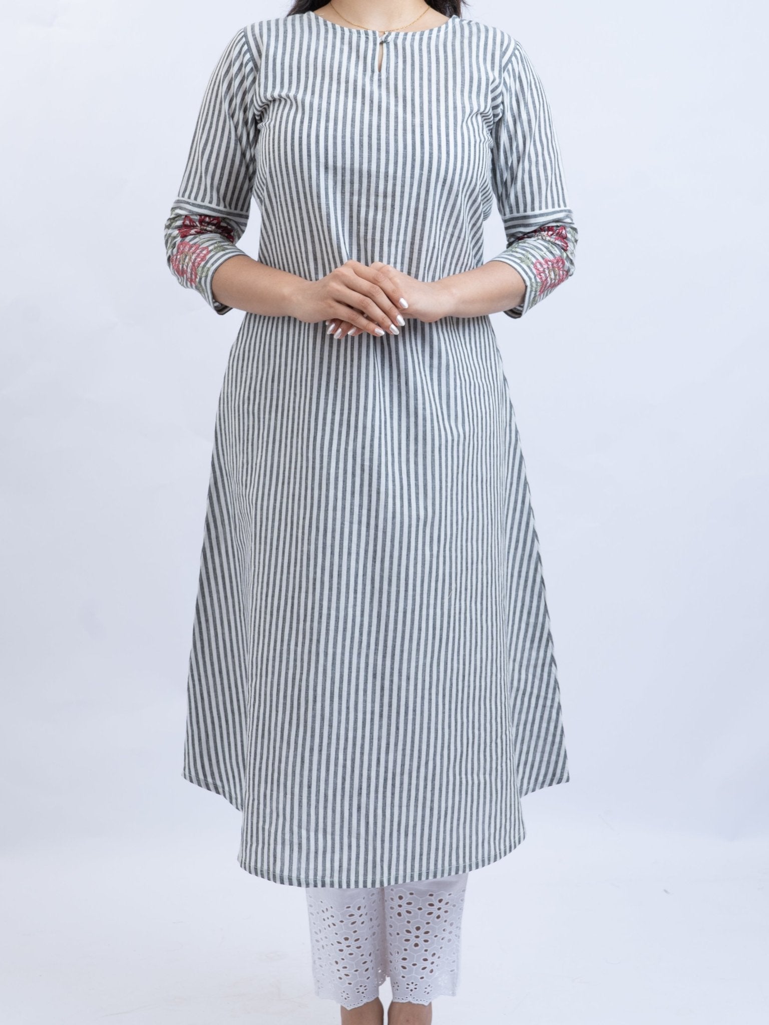Talikha Cotton Handloom Embroidered A - Line Kurta - AINA