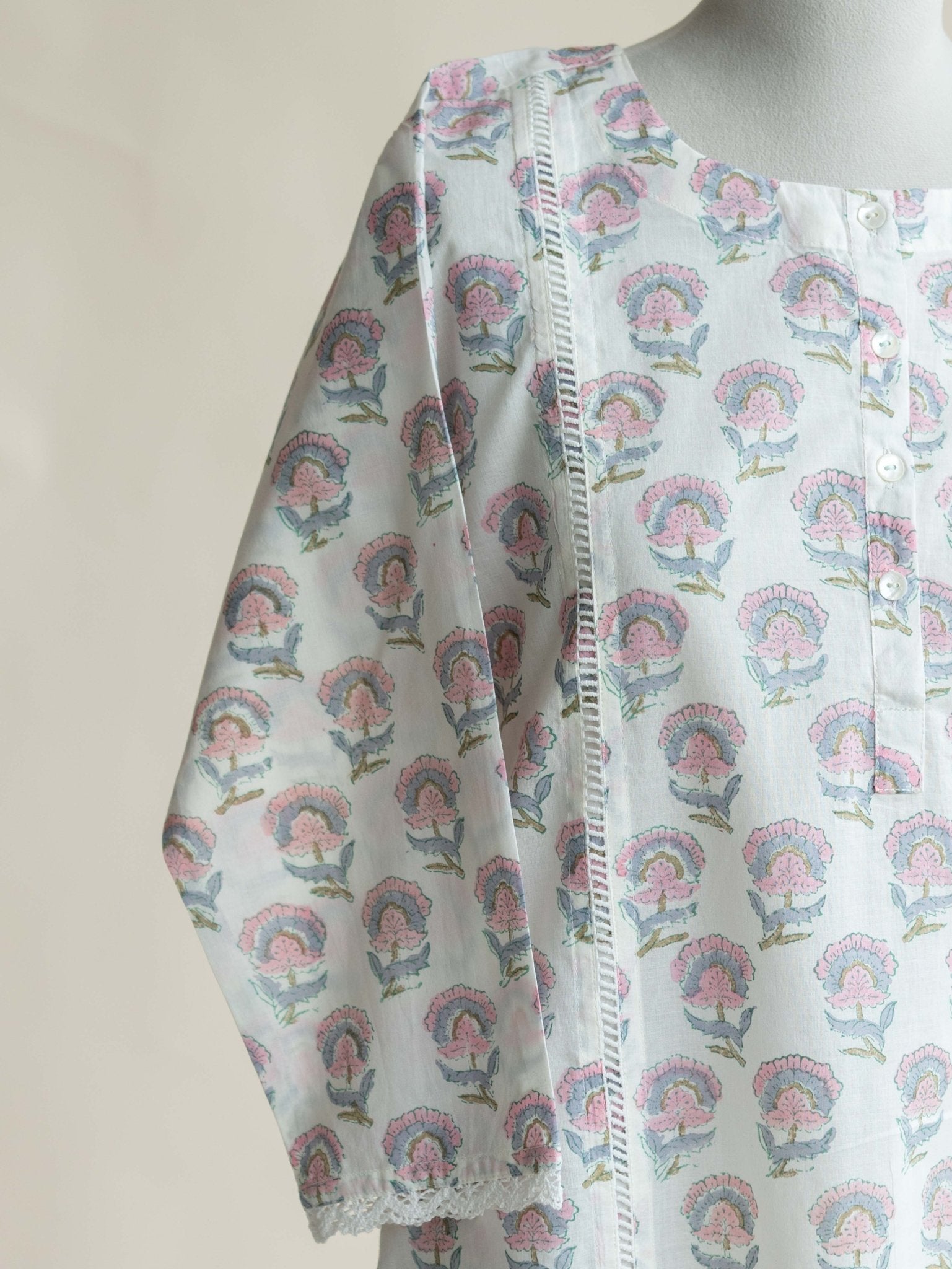 Taneeza Cotton Block Printed Straight Kurta - AINA