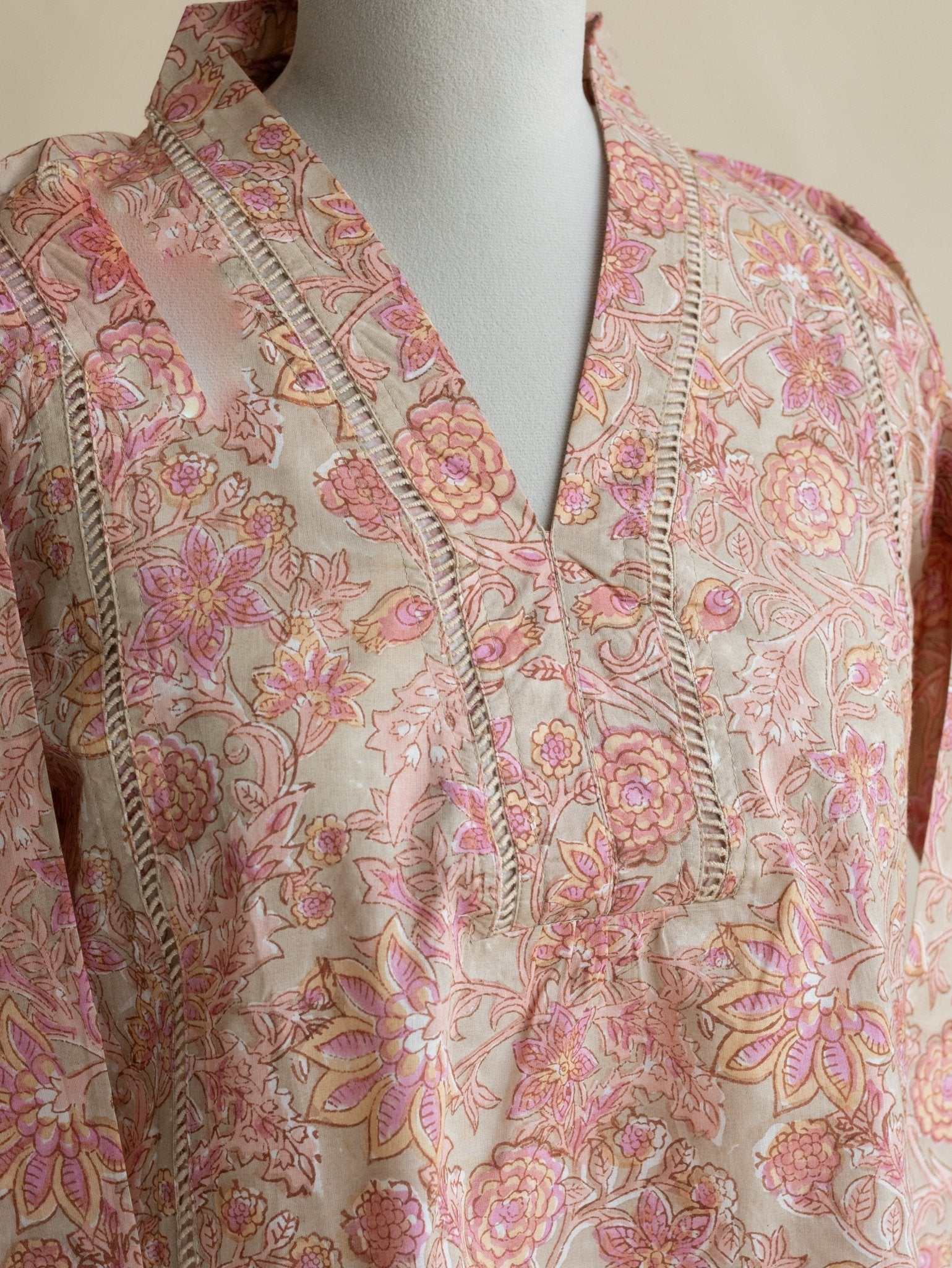 Tasmiya Cotton Block Printed A - Line Kurta - AINA
