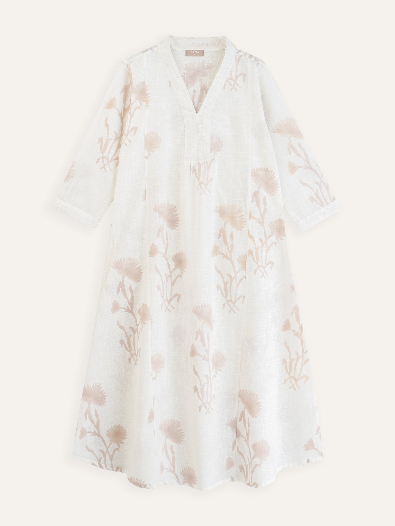 Thanusri Cotton Slub Block Printed A - Line Kurta - AINA