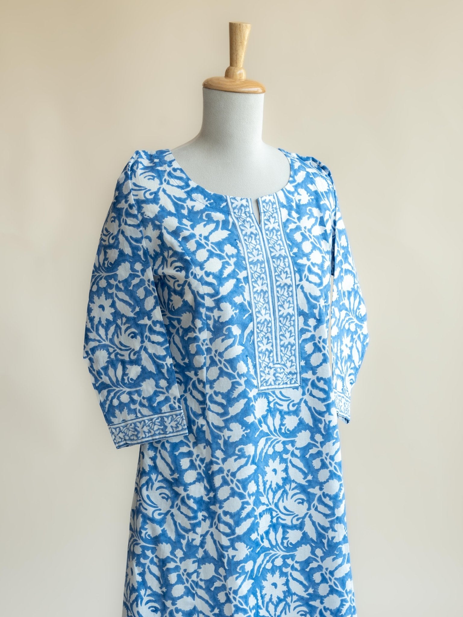 Theertha Cotton Block Printed A - Line Kurta - AINA
