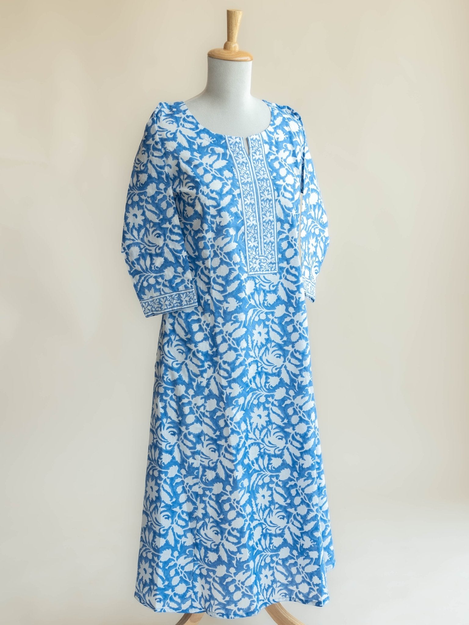 Theertha Cotton Block Printed A - Line Kurta - AINA