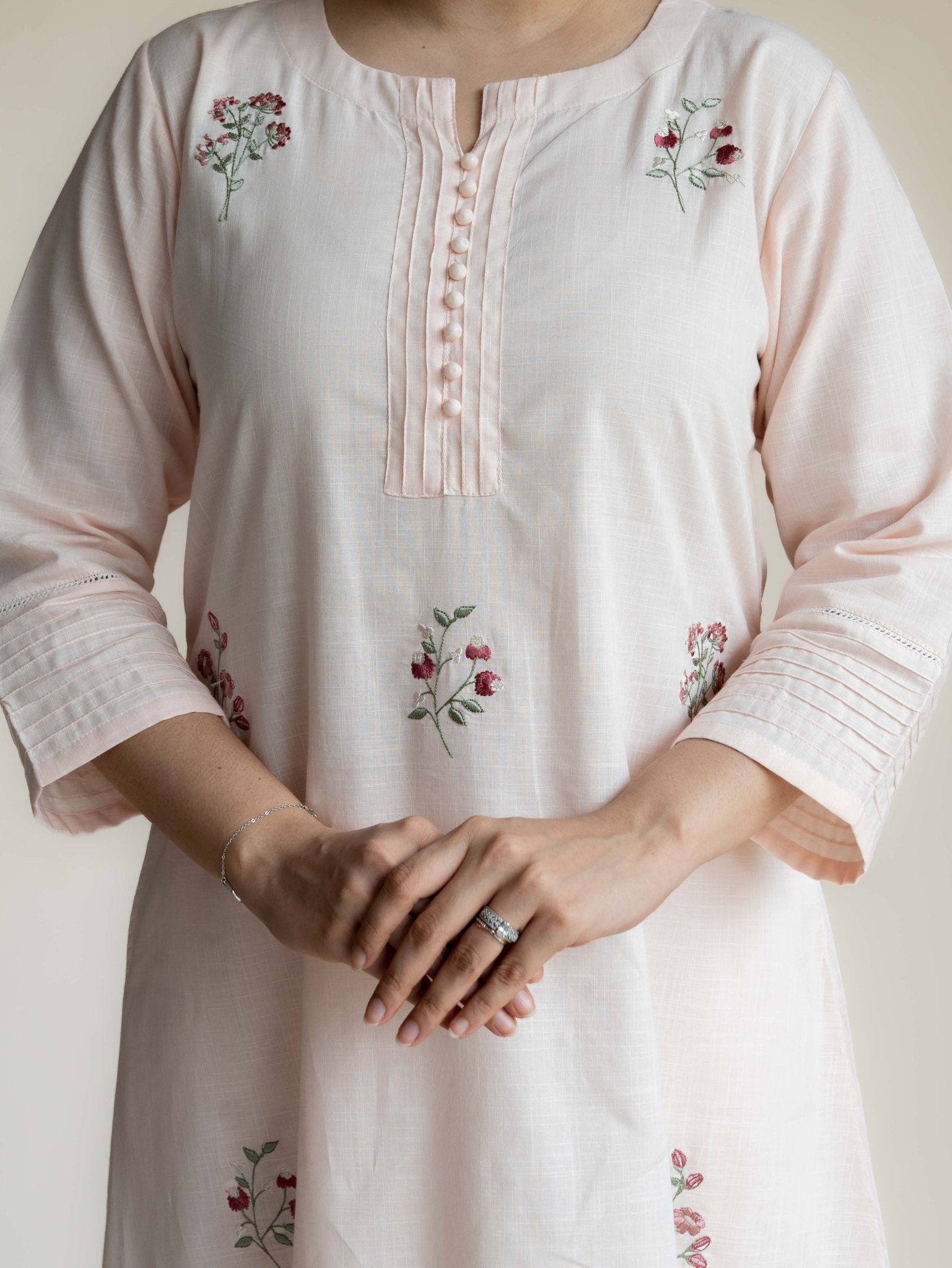 Tisya Cotton Handloom Embroidered A-Line Suit Set - AINA