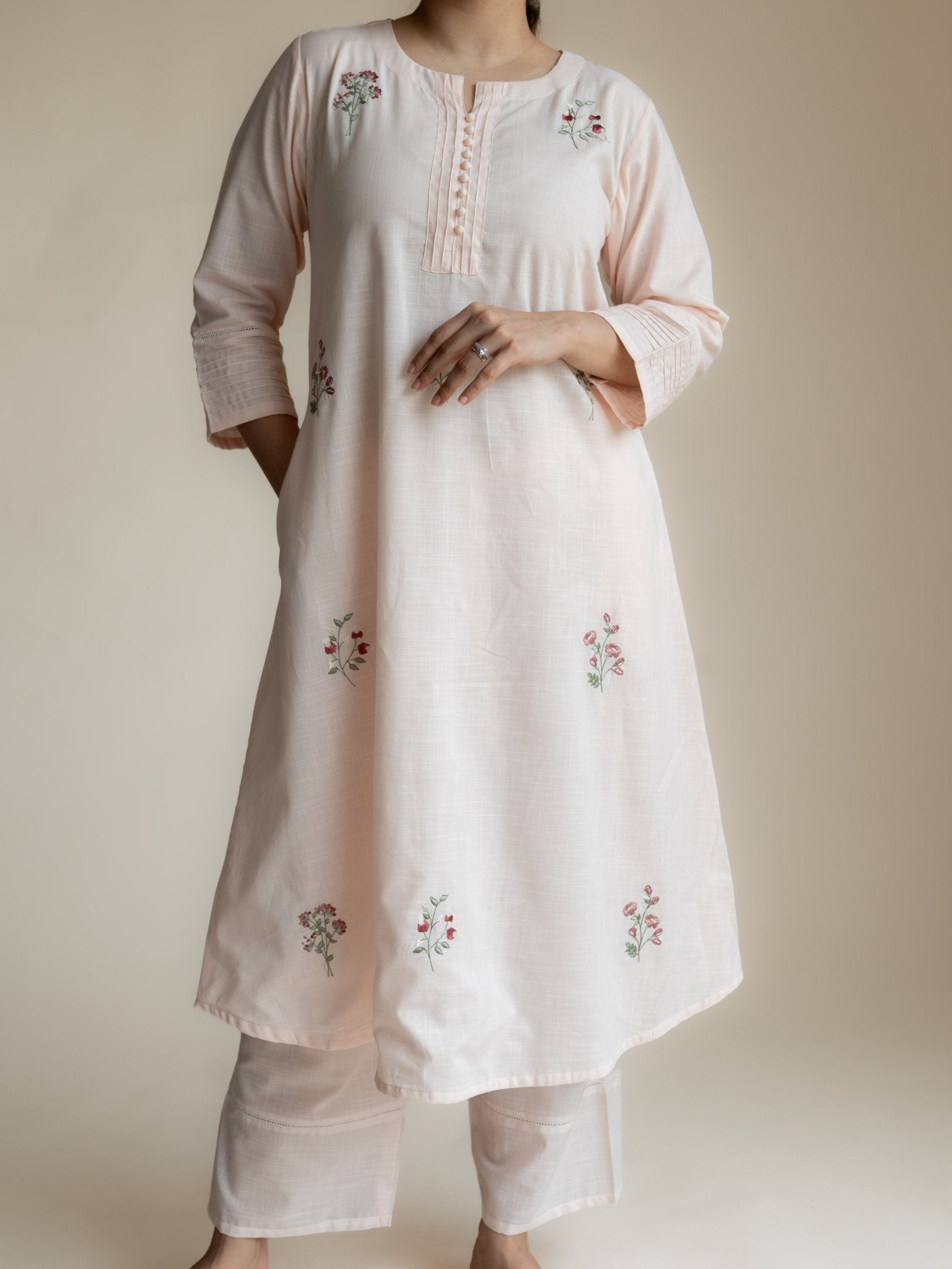 Tisya Cotton Handloom Embroidered A-Line Suit Set - AINA