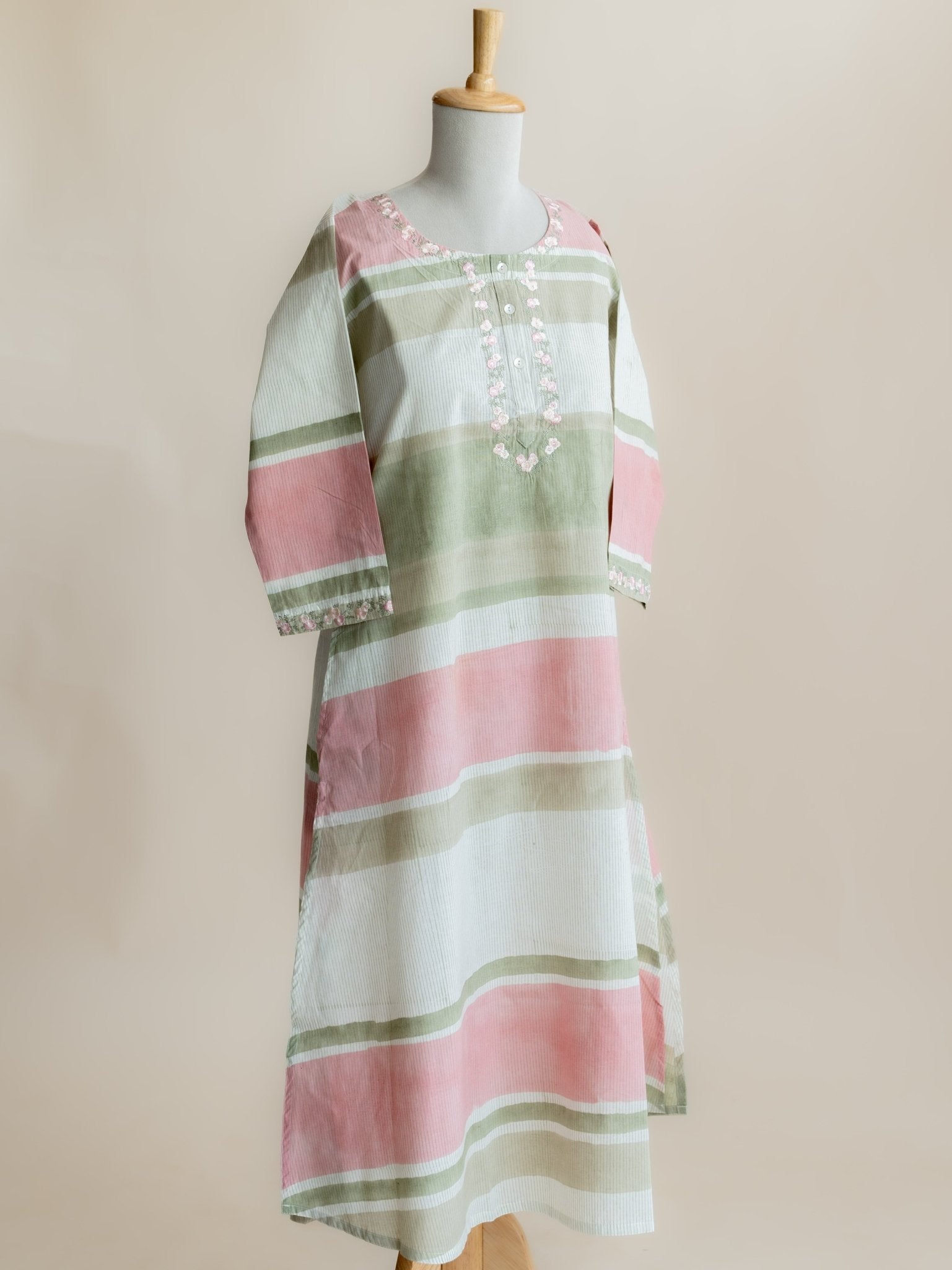 Vaibhavi Cotton Block Printed Embroidered A - Line Kurta - AINA