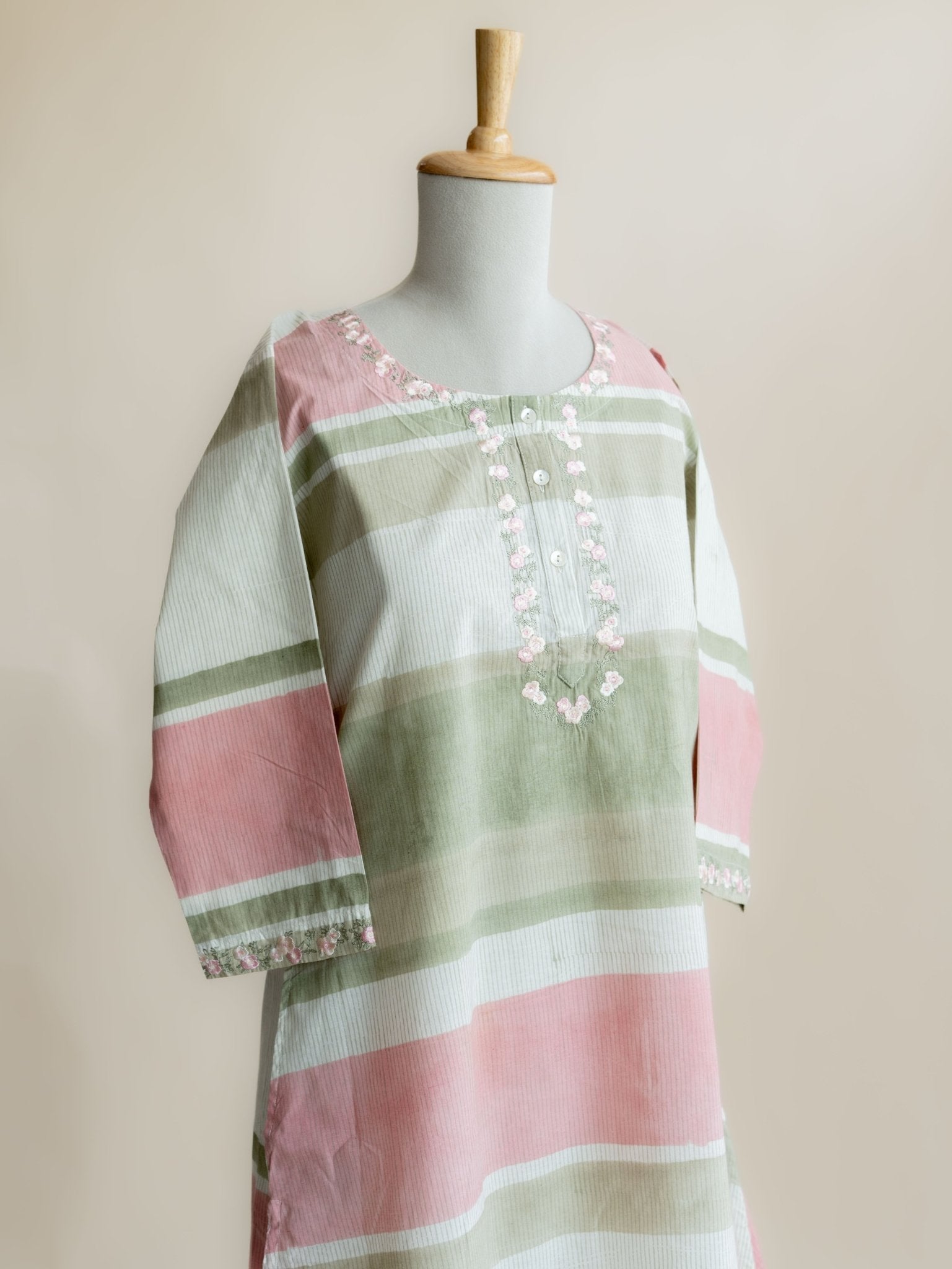Vaibhavi Cotton Block Printed Embroidered A - Line Kurta - AINA
