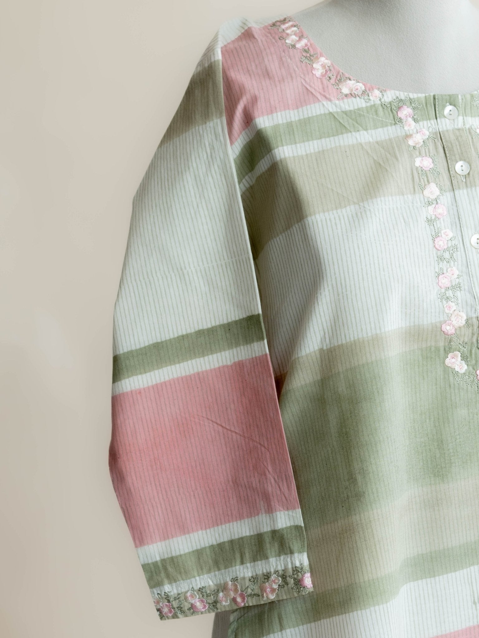 Vaibhavi Cotton Block Printed Embroidered A - Line Kurta - AINA