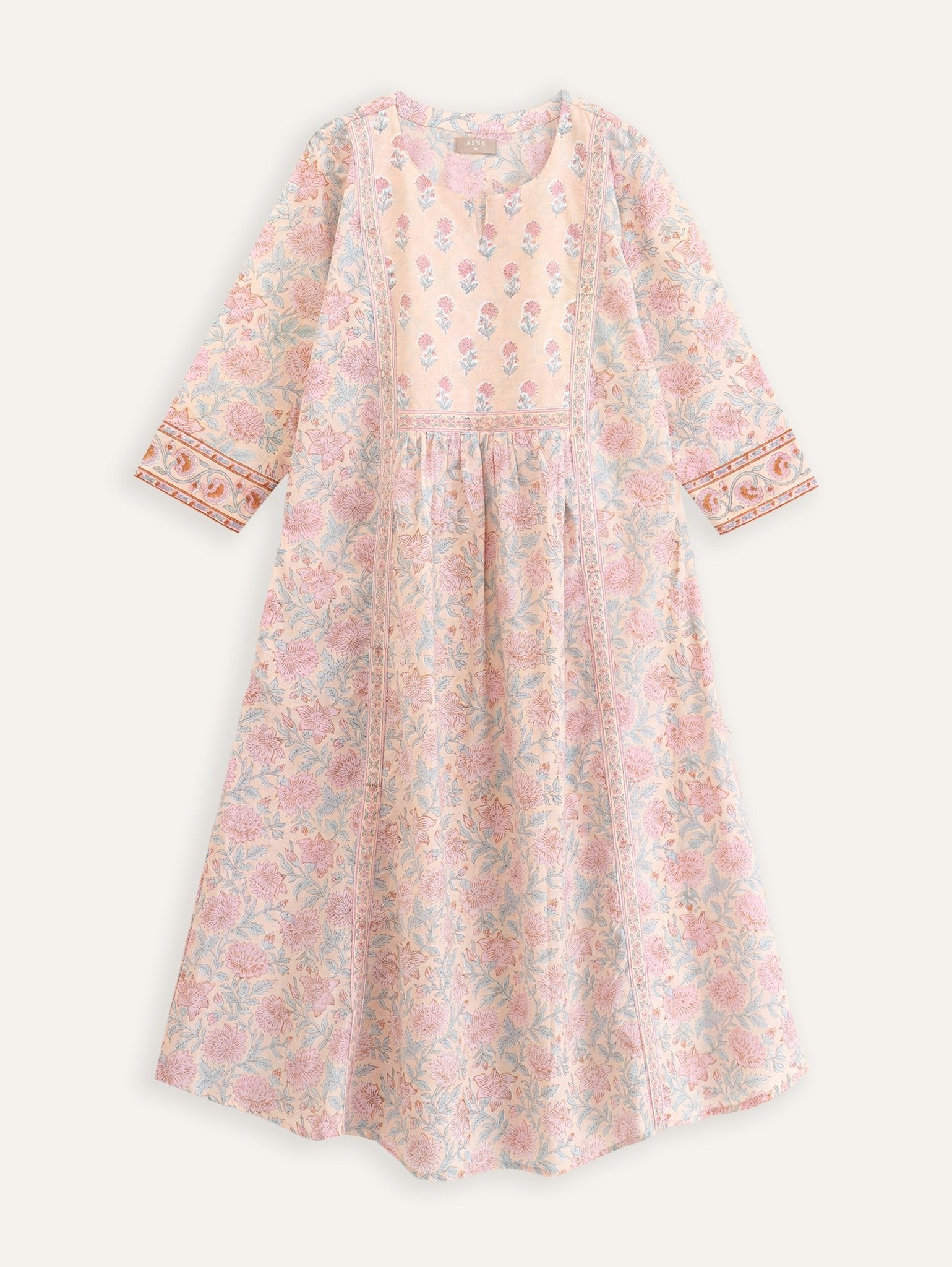 Vaiga Cotton Block Printed A - Line Kurta - AINA