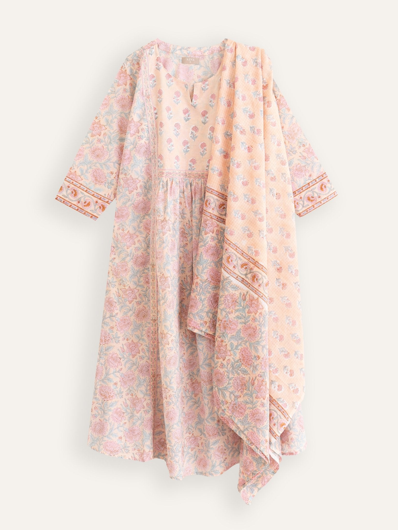 Vaiga Cotton Block Printed A - Line Kurta - AINA