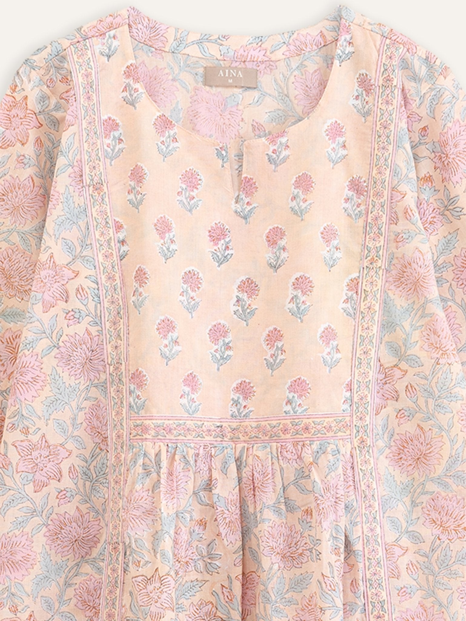 Vaiga Cotton Block Printed A - Line Kurta - AINA