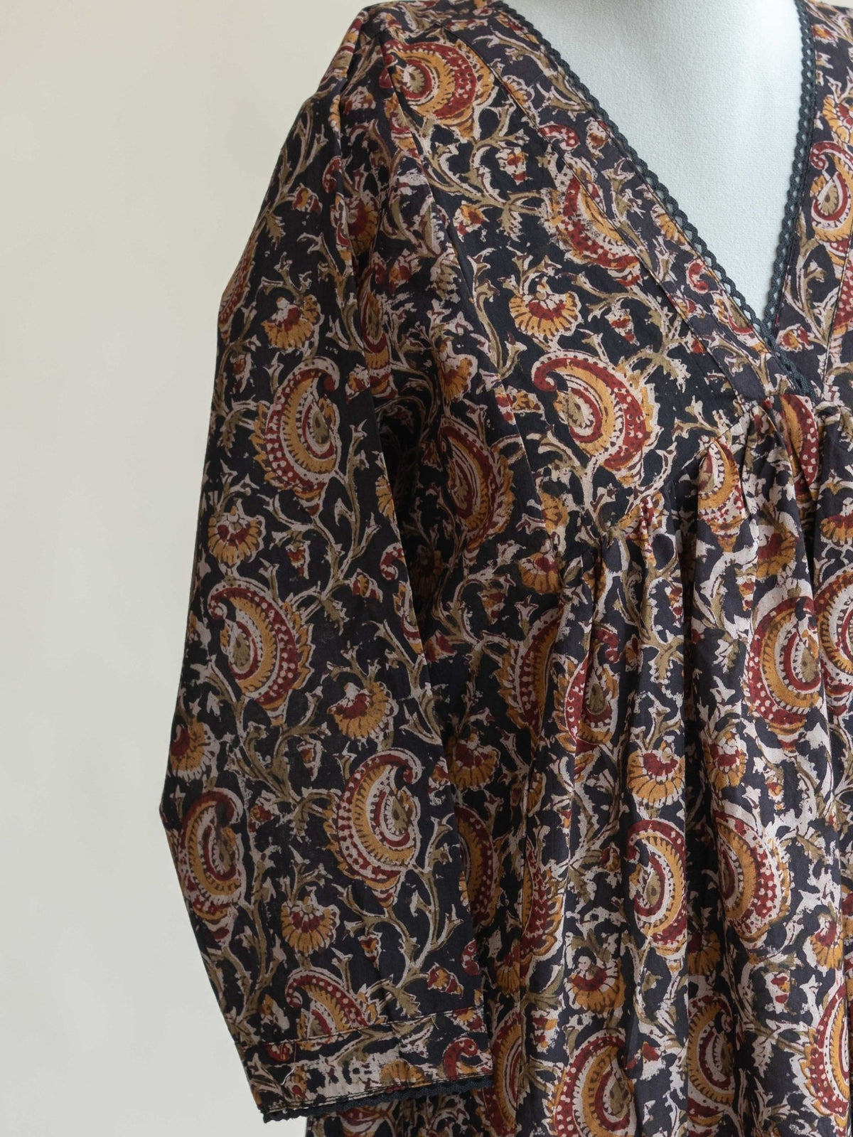 Vamika Cotton Kalamkari Block Printed A - Line Kurta - AINA