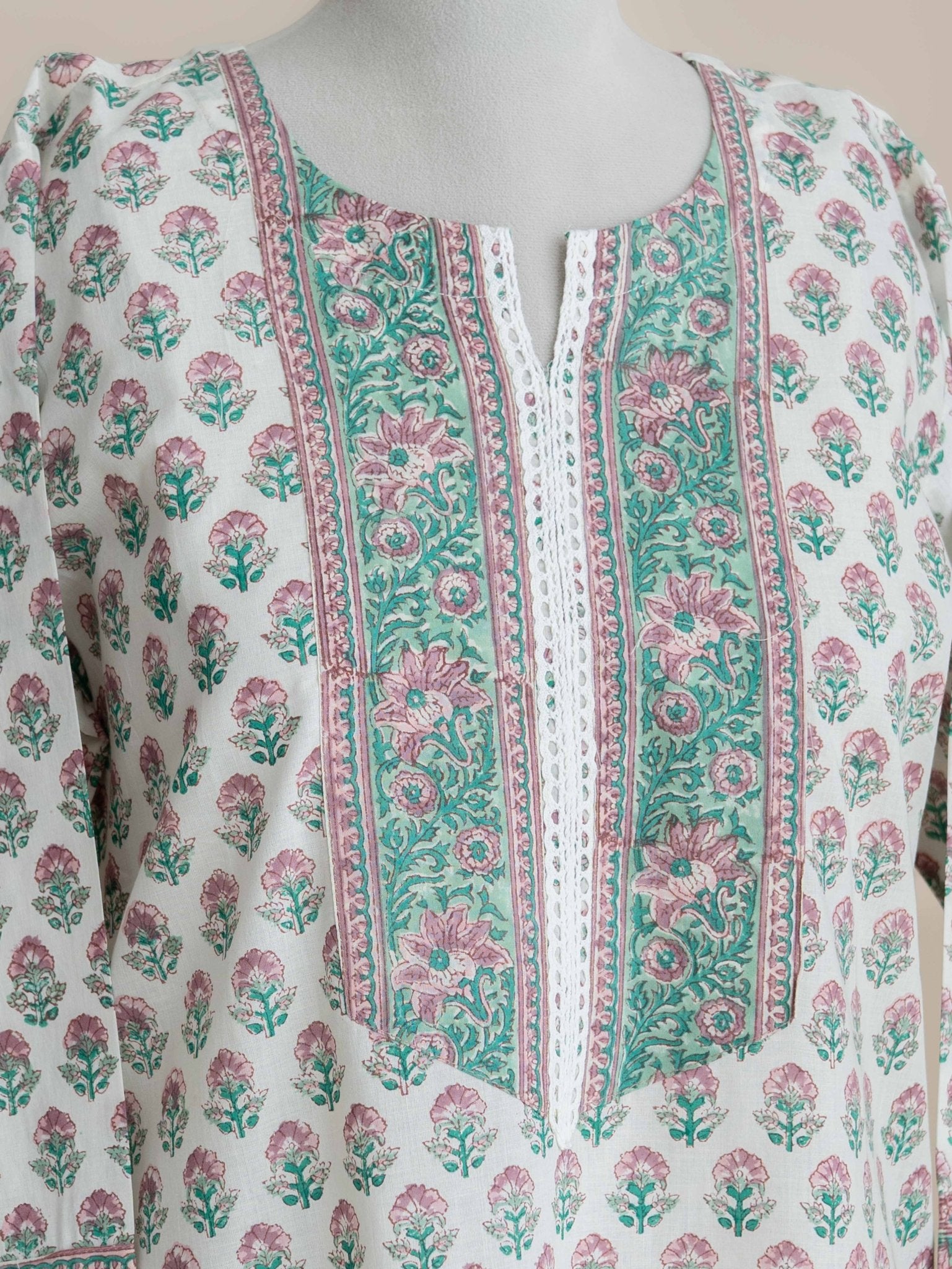 Veyah Cotton Block Printed Straight Kurta - AINA