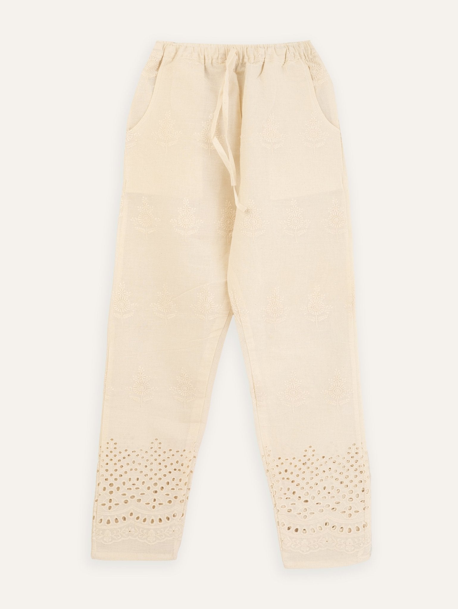 Yamini Cotton Embroidered Straight Pant - AINA