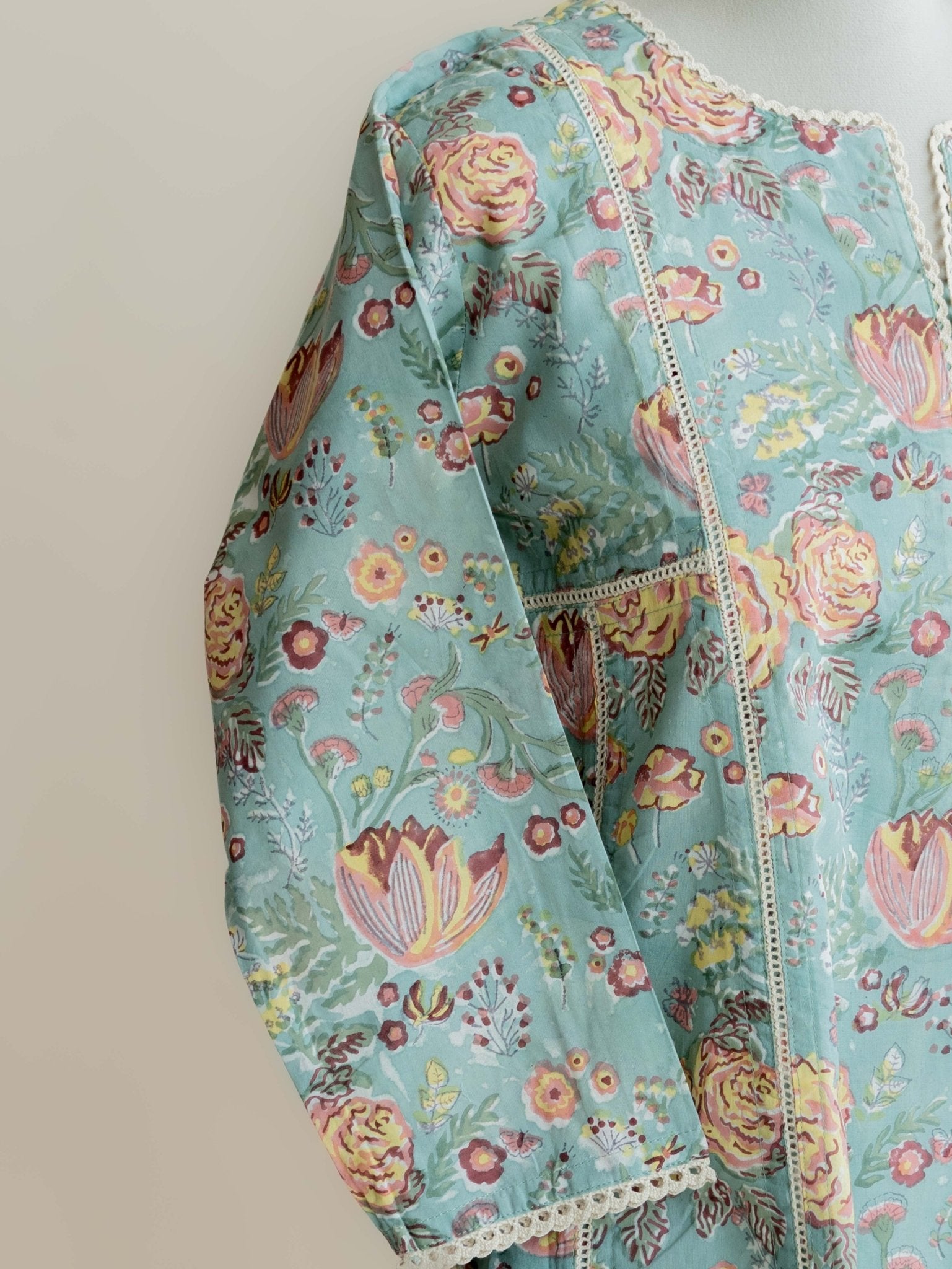 Yasmina Cotton Block Printed A - Line Kurta - AINA