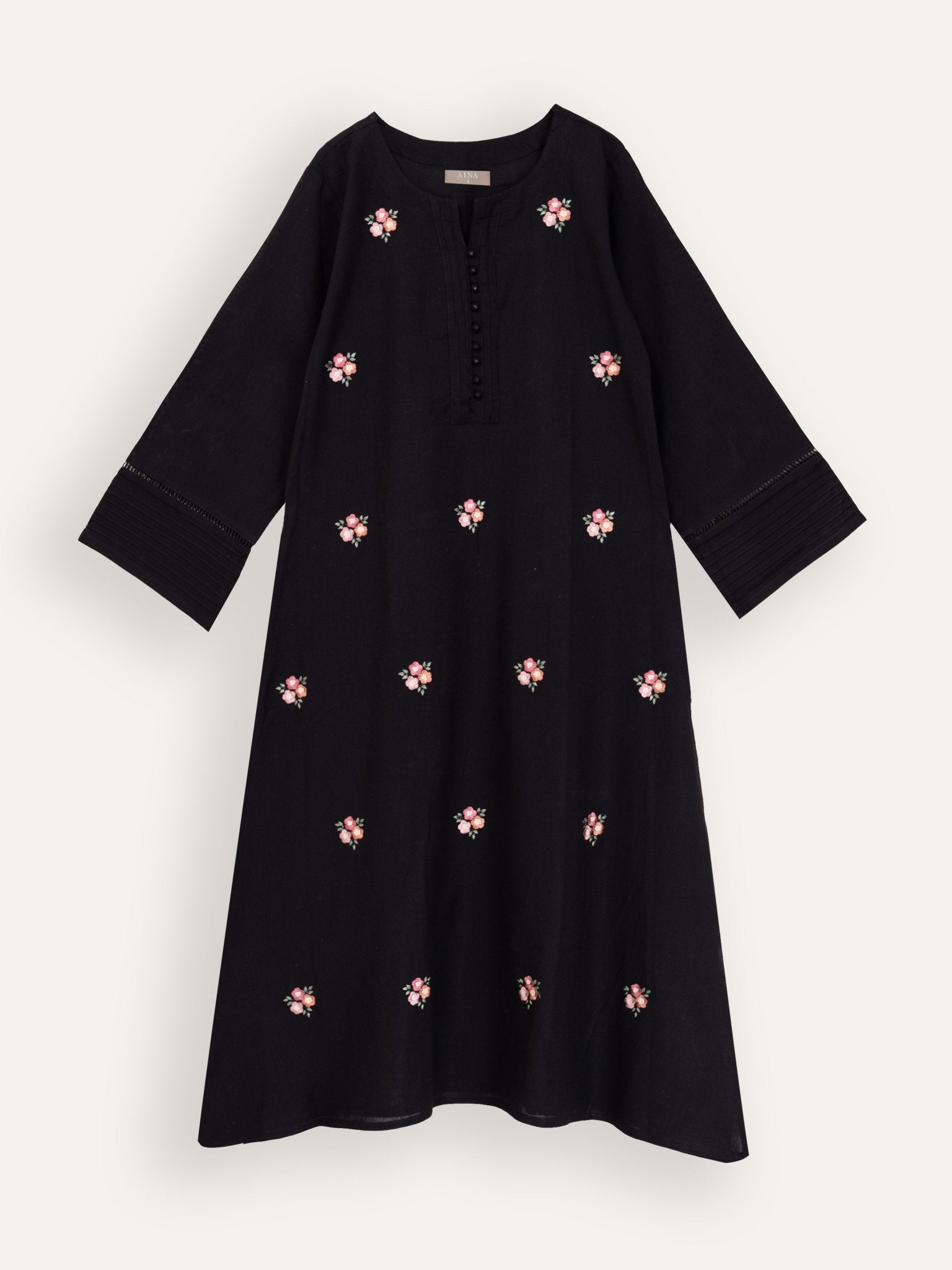 Zafri Cotton Flax Embroidered A Line Kurta - AINA