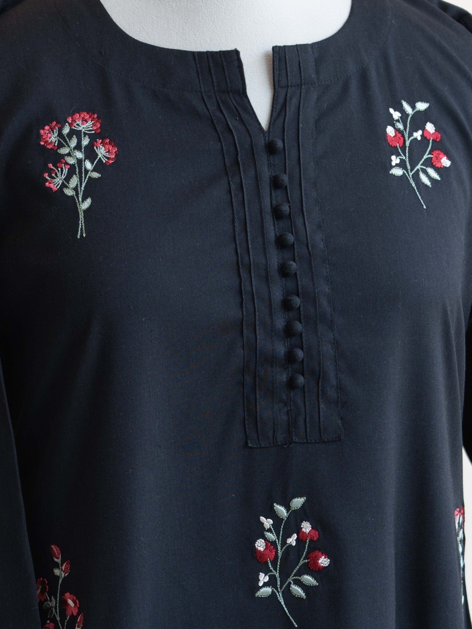 Zamah Cotton Flax Embroidered A - Line Kurta - AINA