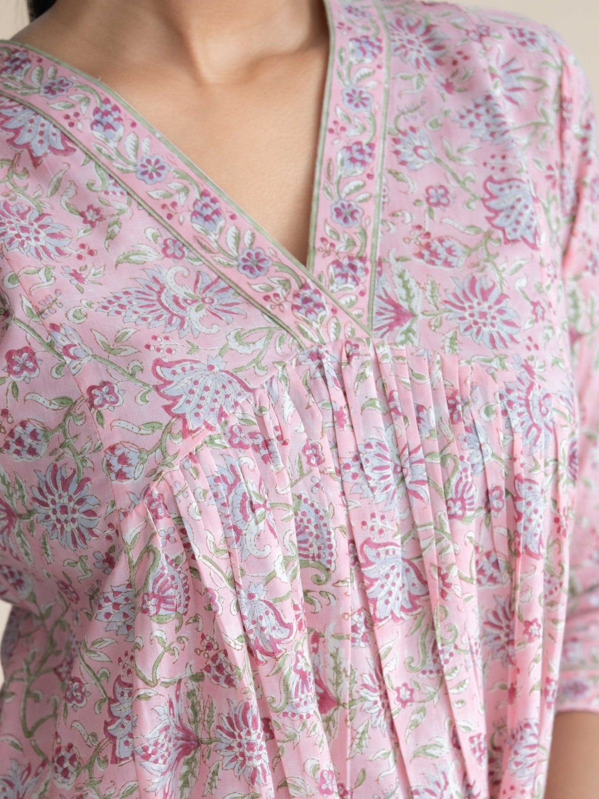 Zamha Cotton Block Printed A-Line Kurta - AINA