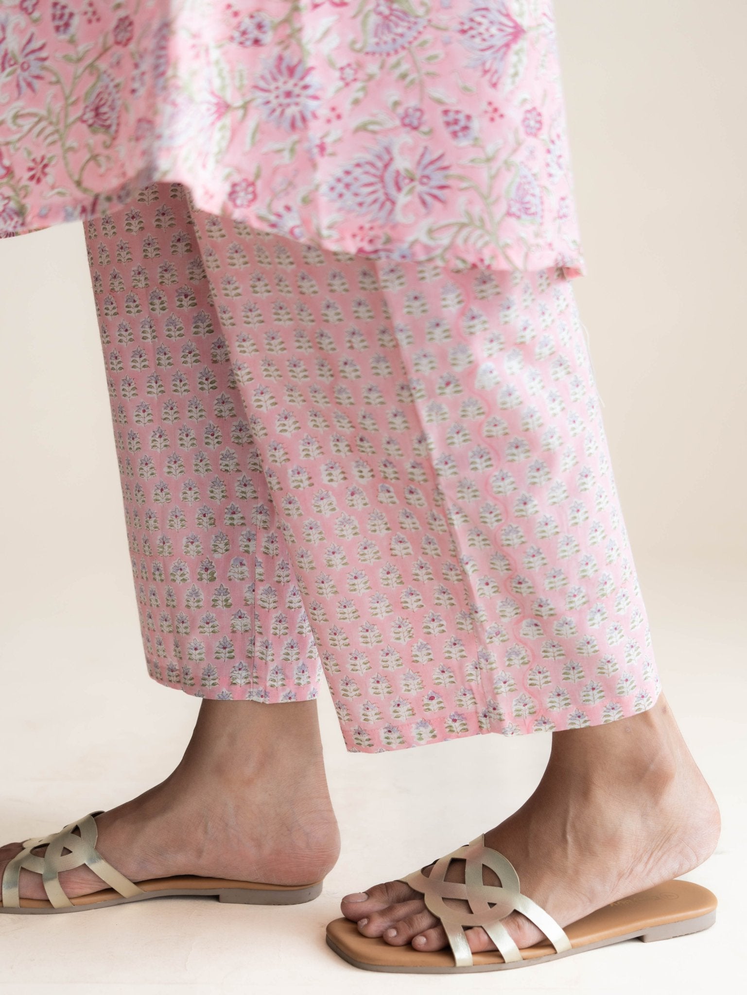 Zamha Cotton Block Printed A - Line Suit Set - AINA