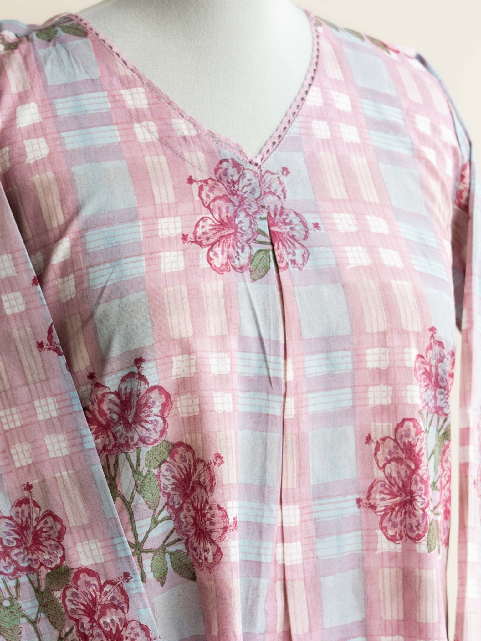 Zamria Cotton Block Printed A - Line Kurta - AINA