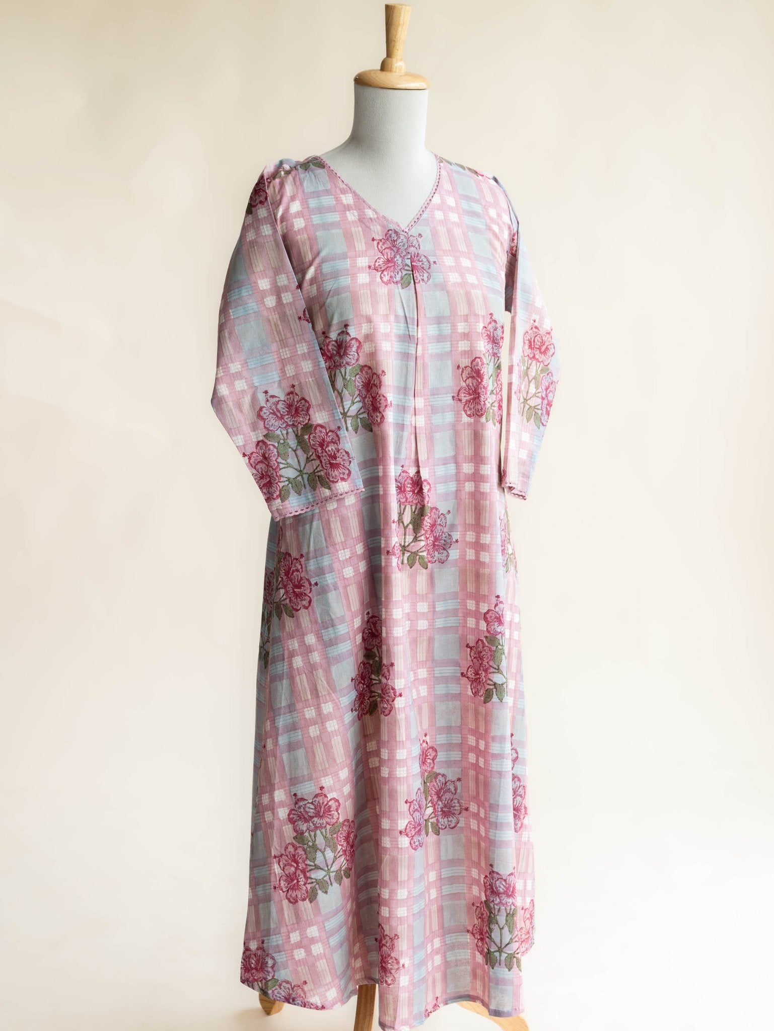 Zamria Cotton Block Printed A - Line Kurta - AINA