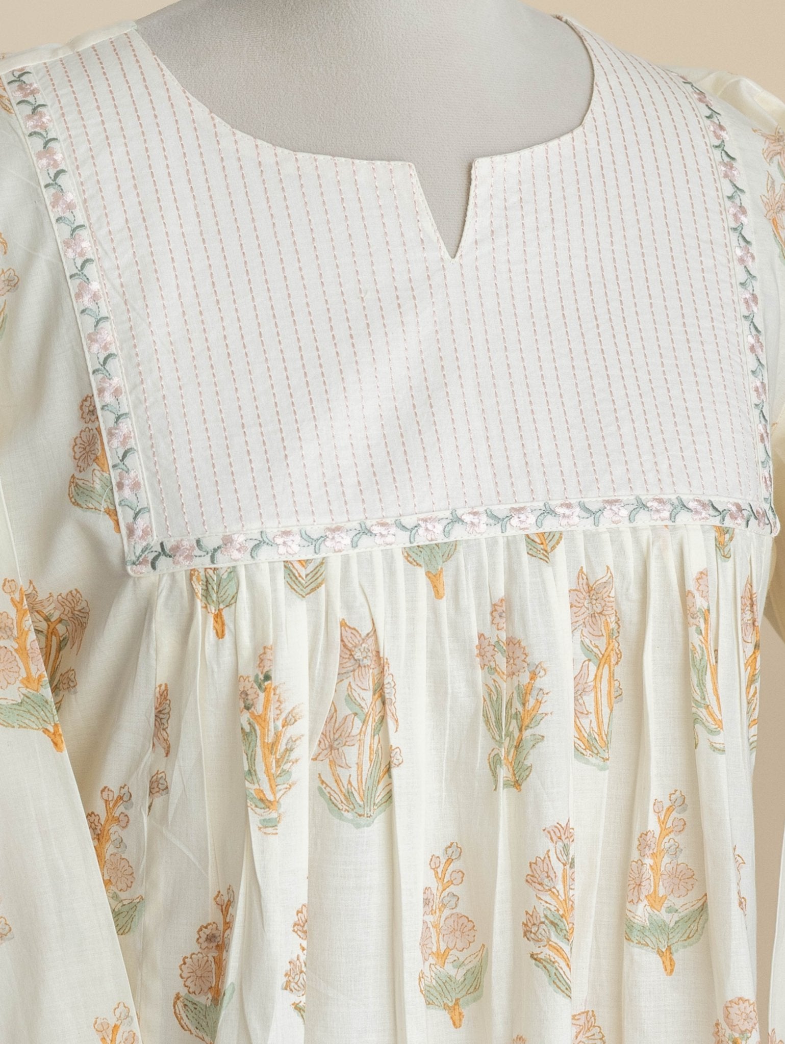 Zamrin Cotton Block Printed A-Line Kurta - AINA