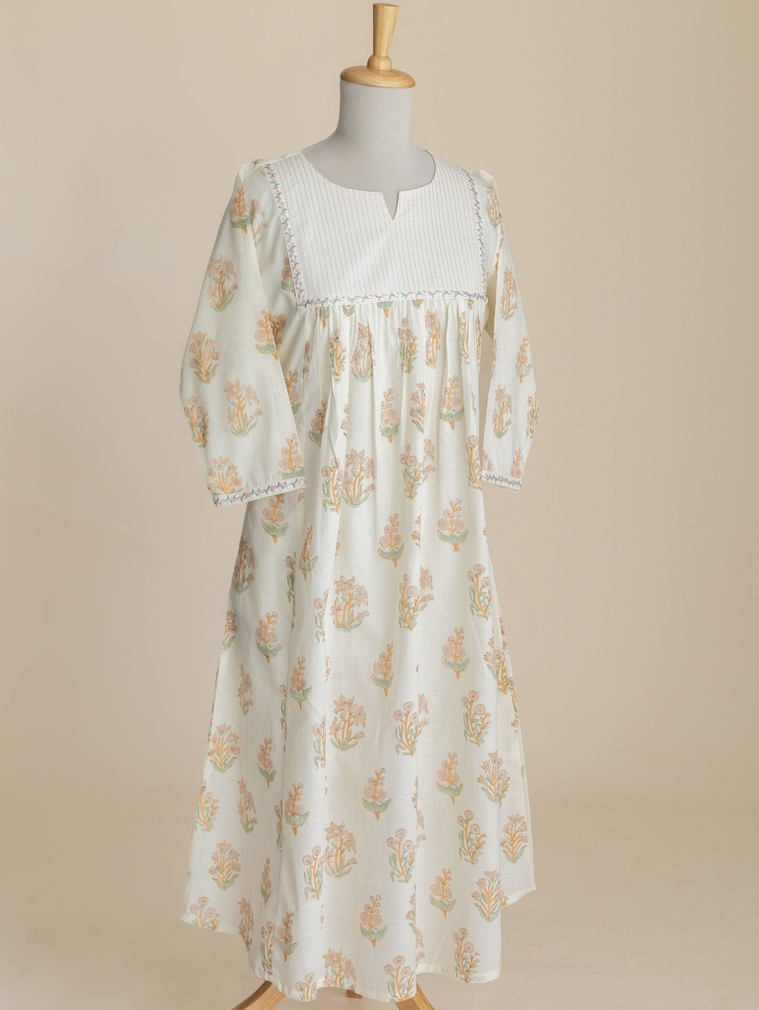 Zamrin Cotton Block Printed A-Line Kurta - AINA