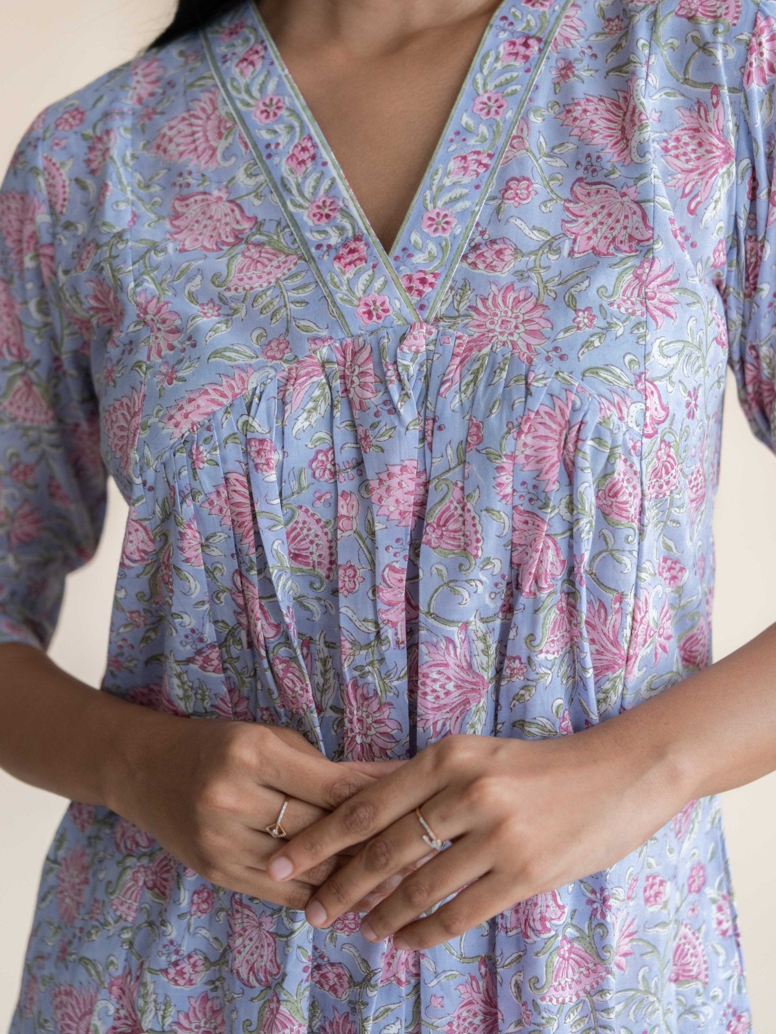 Zanha Cotton Block Printed A - Line Suit Set - AINA
