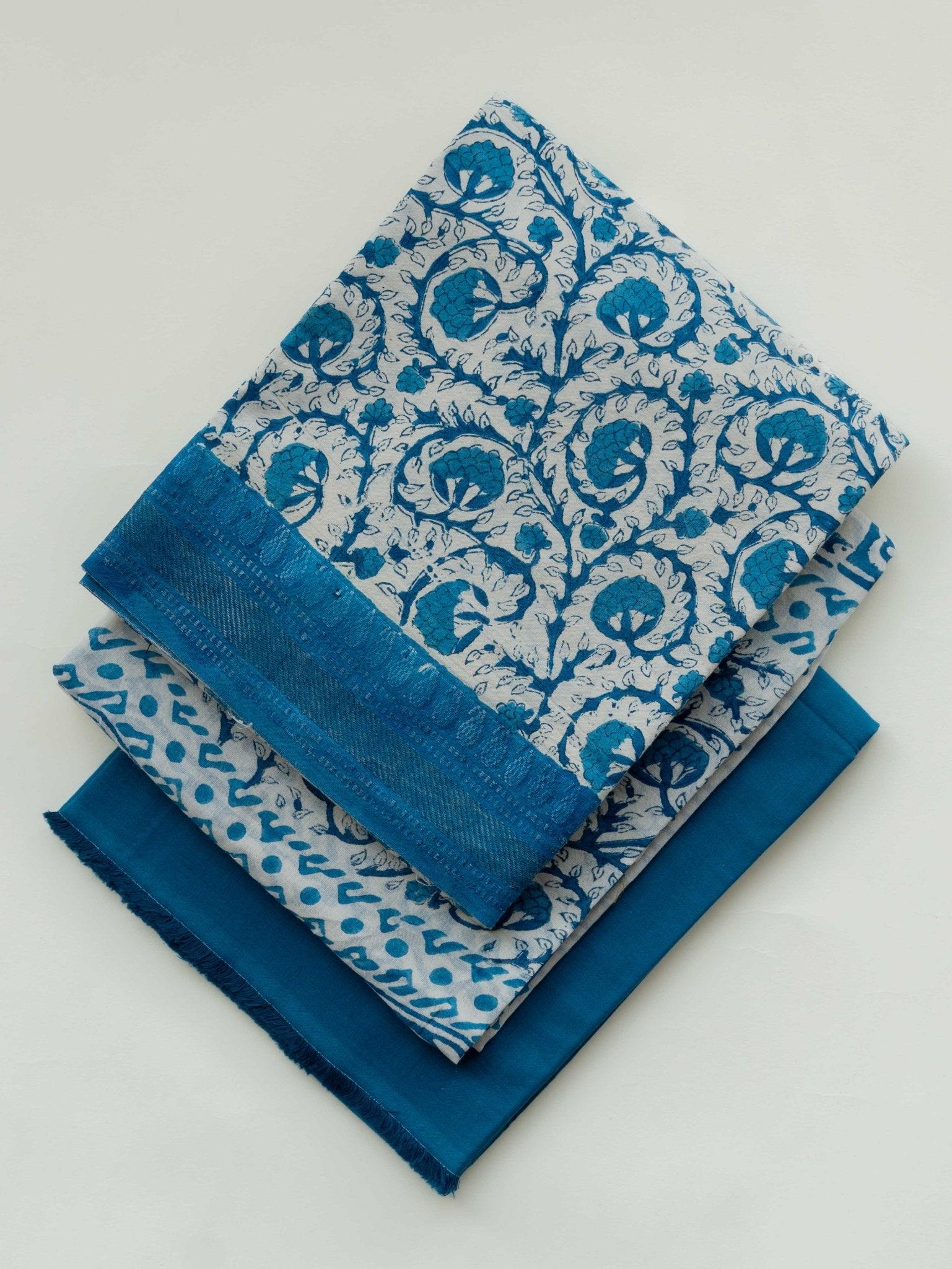 Zareen Cotton Block Printed Unstitched Suit Set - 3 Piece - AINA