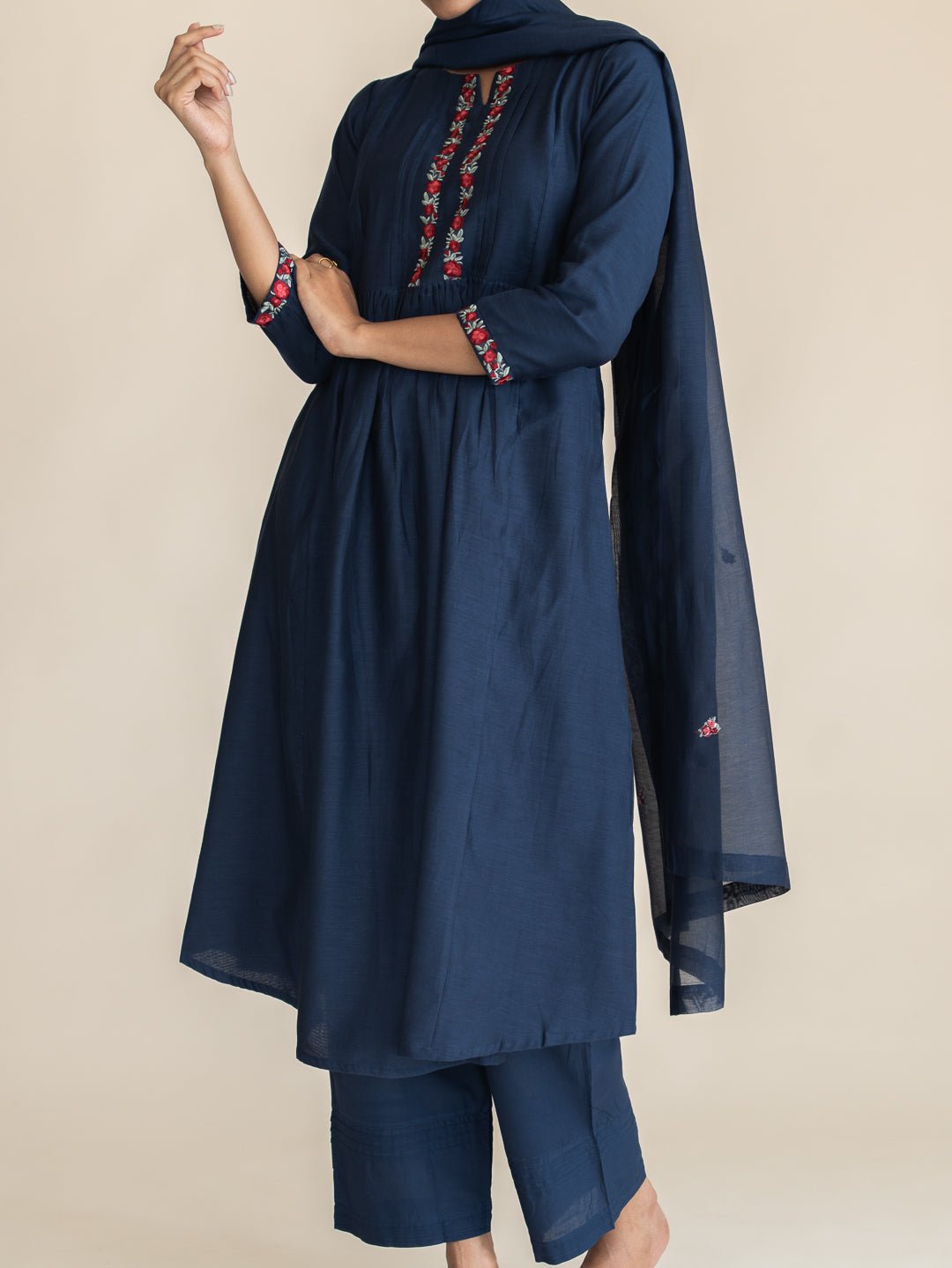 Zareena Chanderi Embroidered A - Line Suit Set - AINA