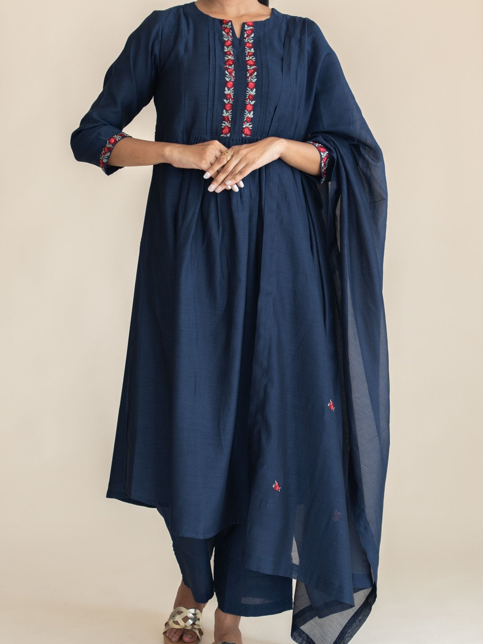 Zareena Chanderi Embroidered A - Line Suit Set - AINA