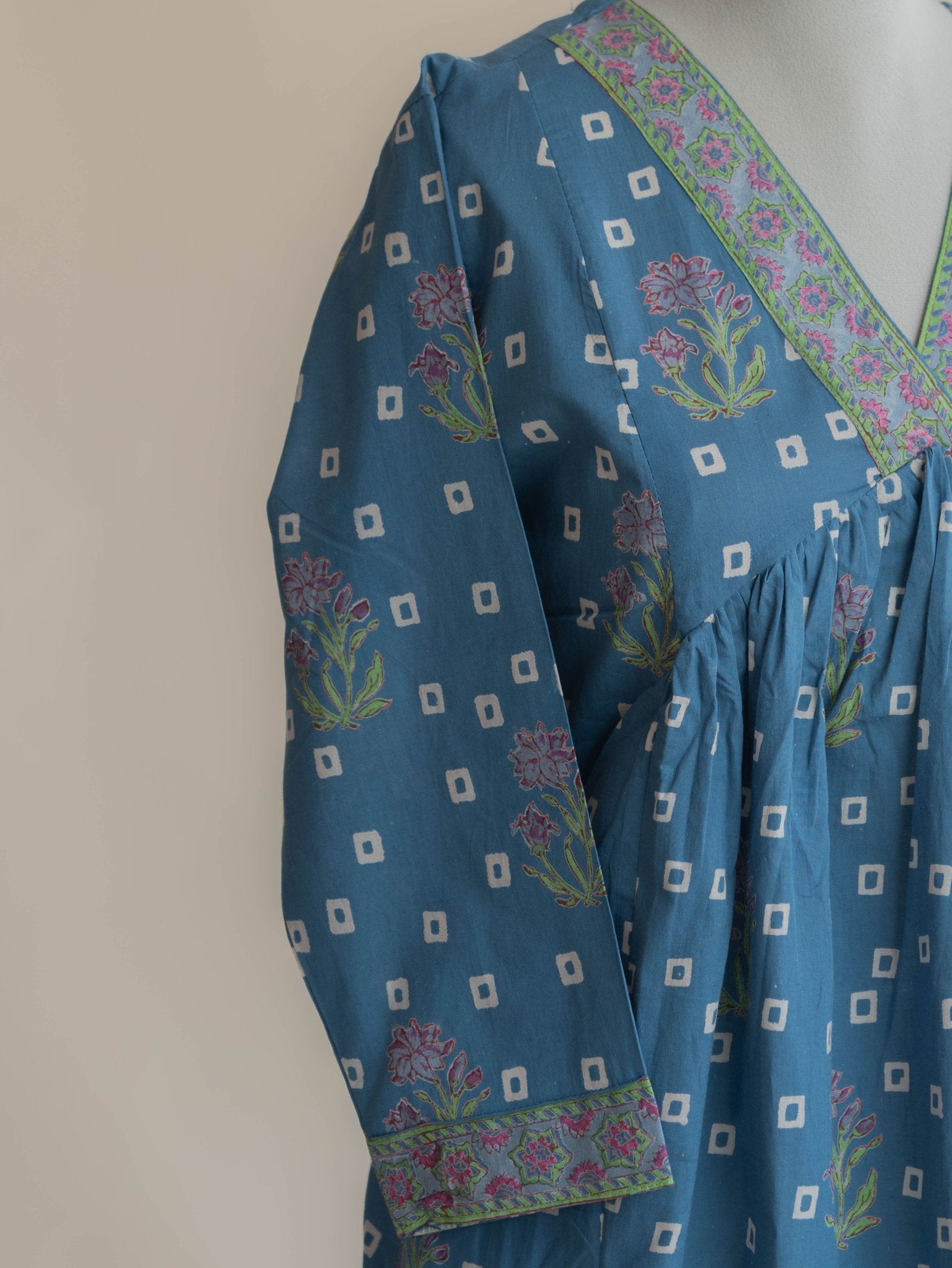 Zareena Cotton Block Printed A - Line Kurta - AINA