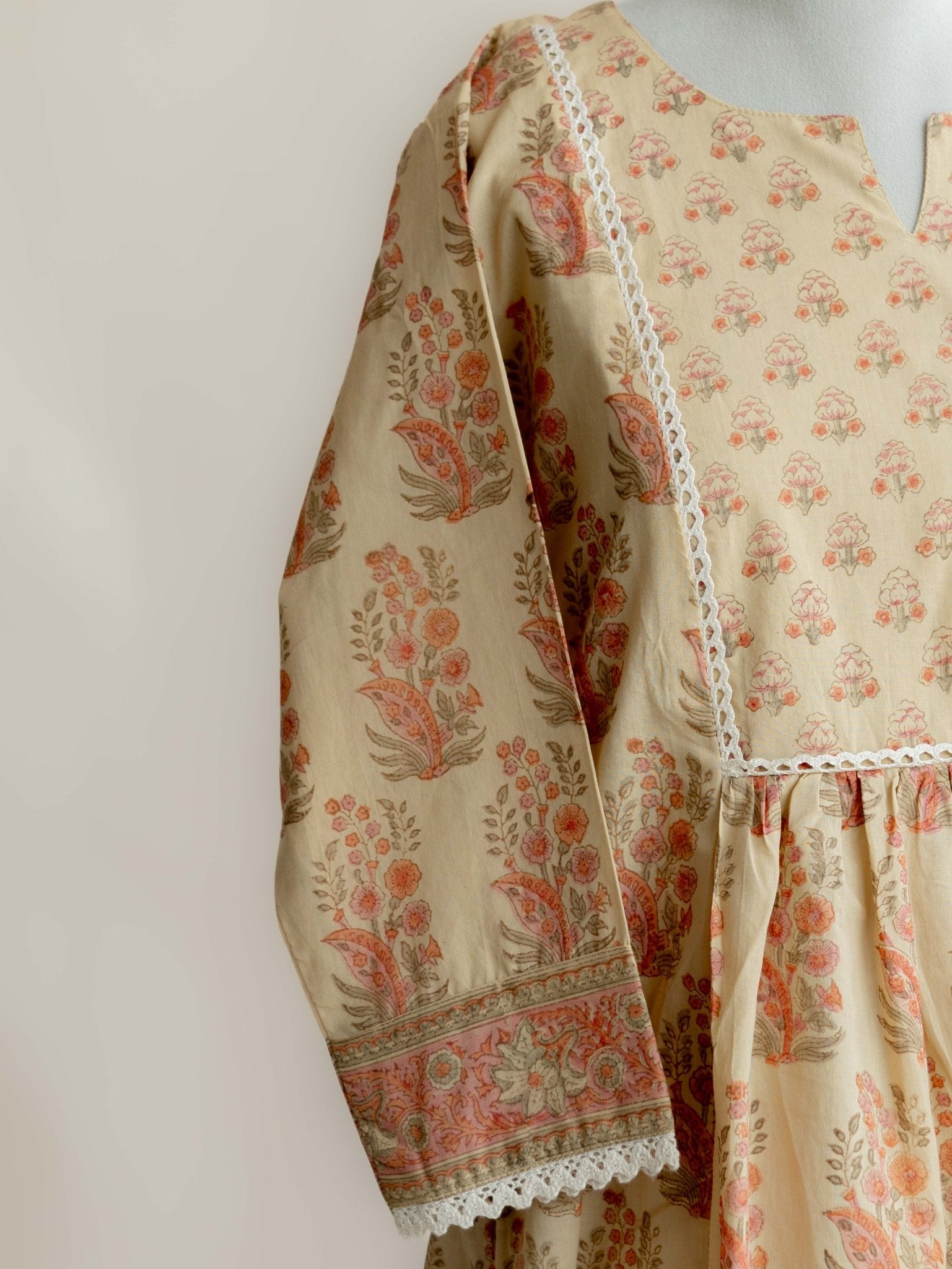 Zaya Cotton Block Printed A - Line Kurta - AINA