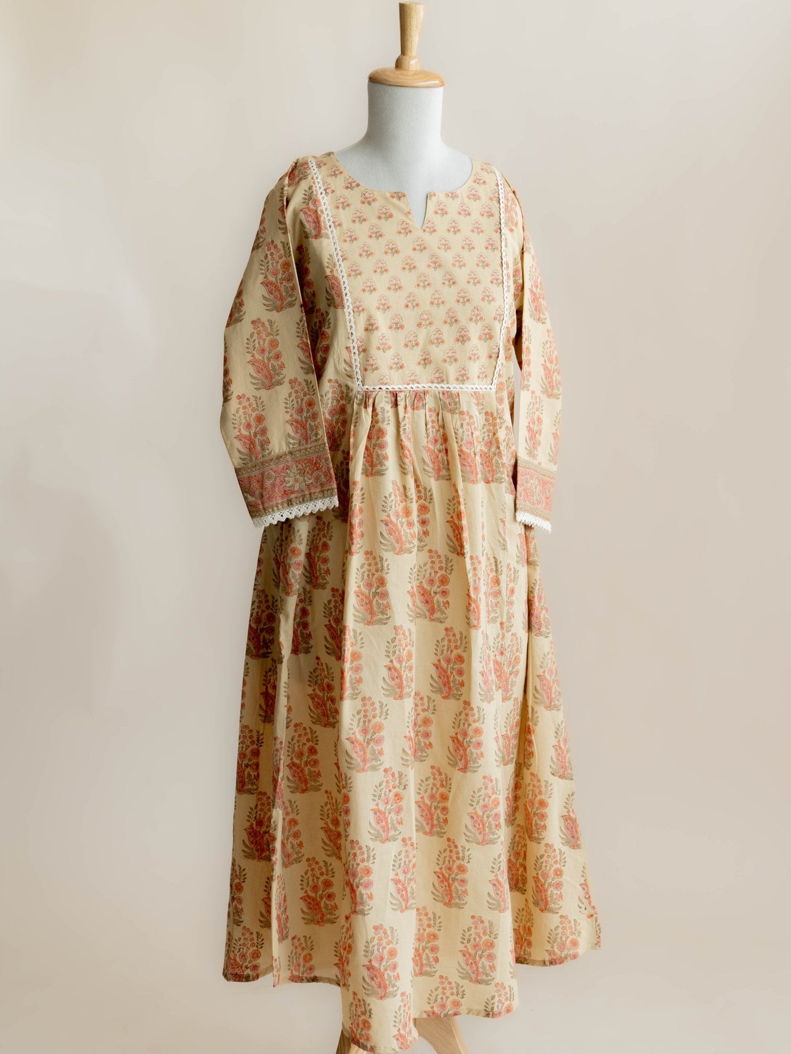 Zaya Cotton Block Printed A - Line Kurta - AINA