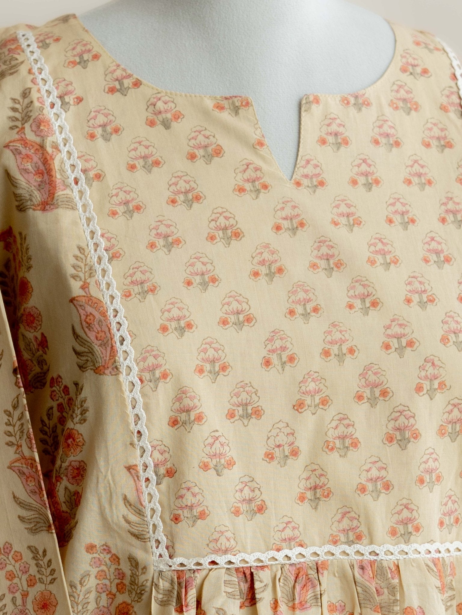 Zaya Cotton Block Printed A - Line Kurta - AINA