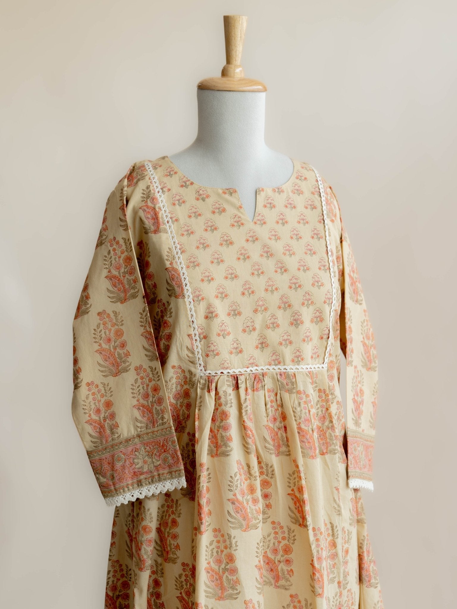 Zaya Cotton Block Printed A - Line Kurta - AINA
