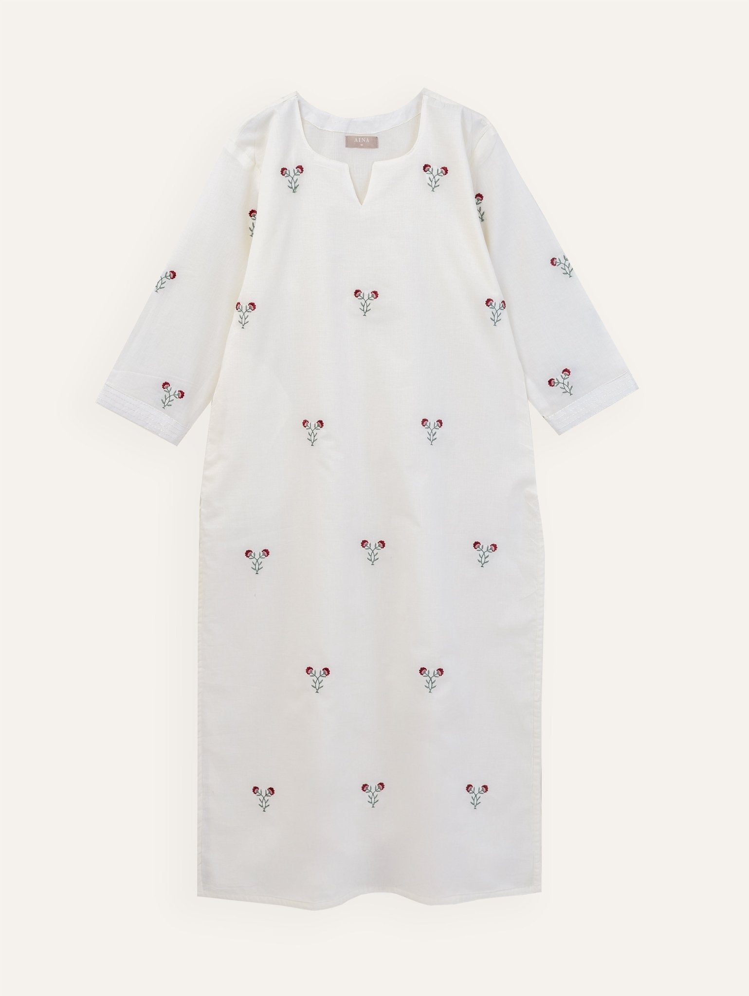 Zayana Cotton Embroidered Straight Kurta - AINA