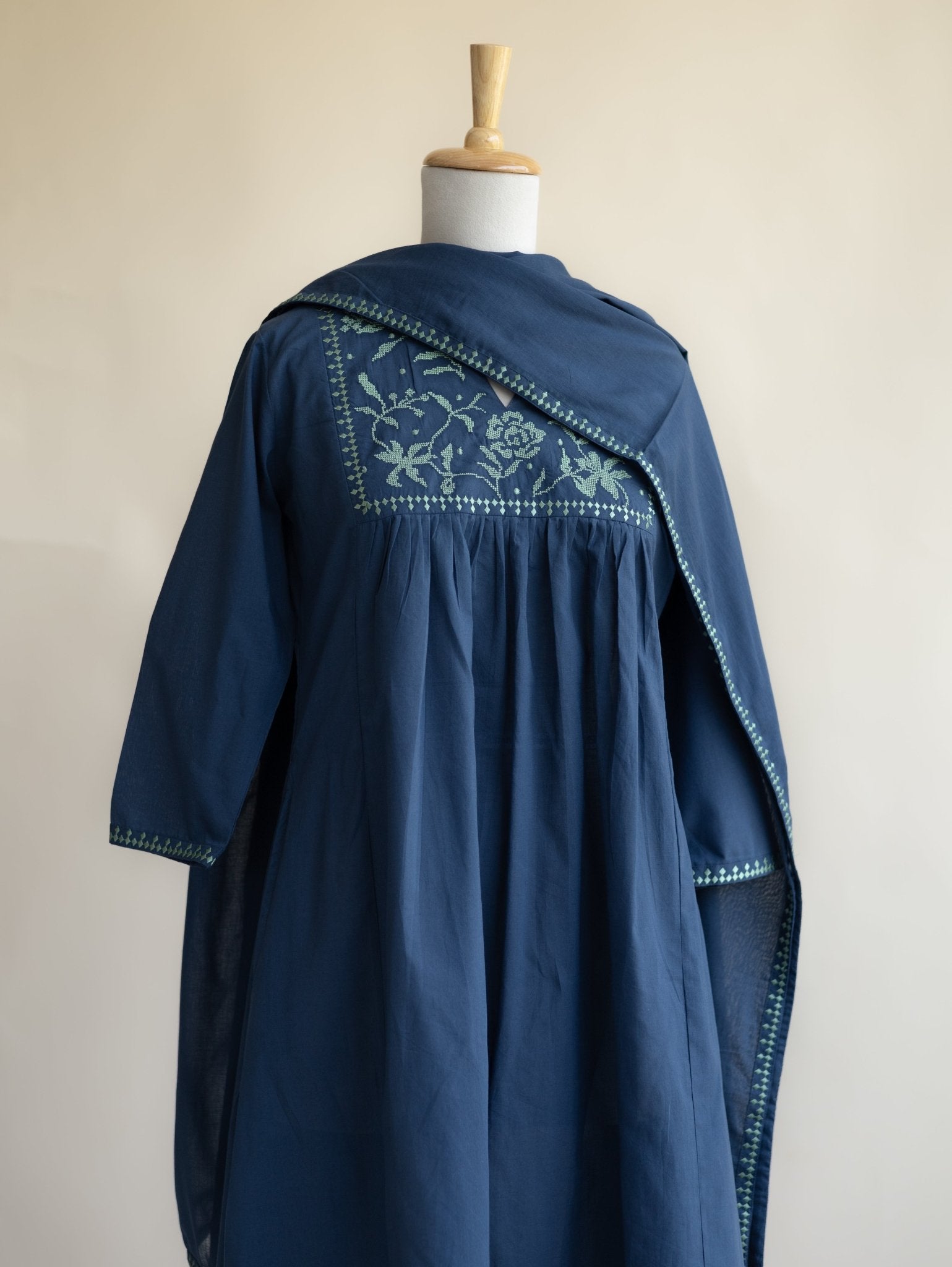 Zeba Cotton Embroidered A - Line Suit Set - AINA