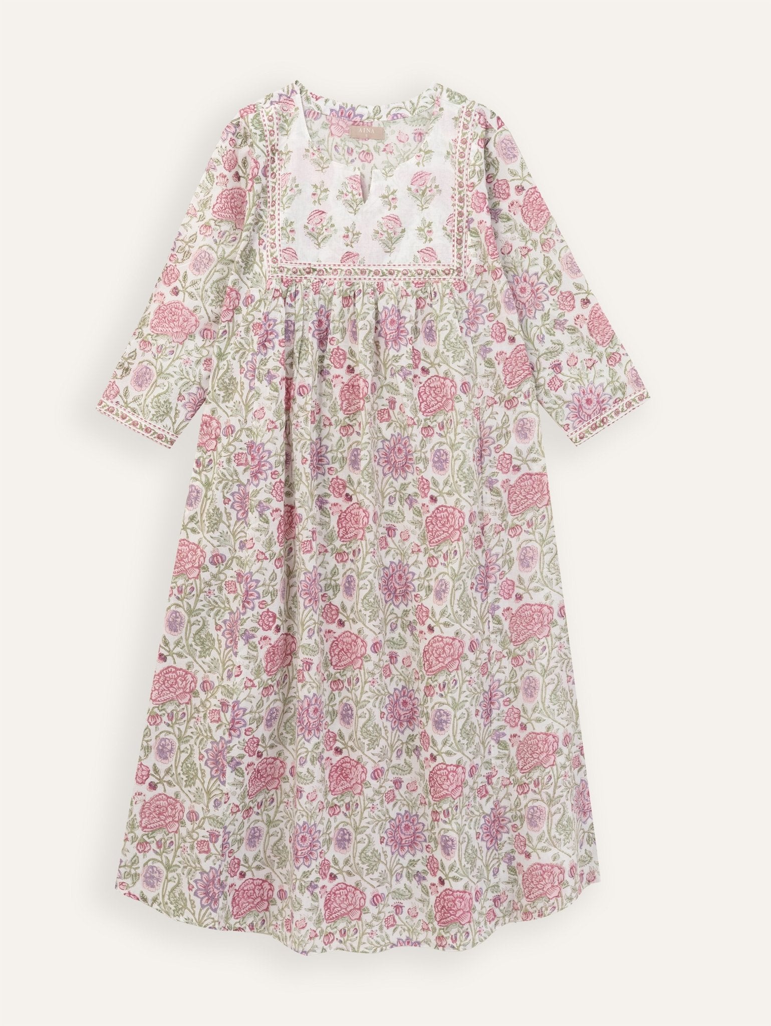 Zeenath Cotton Block Printed A - Line Kurta - AINA