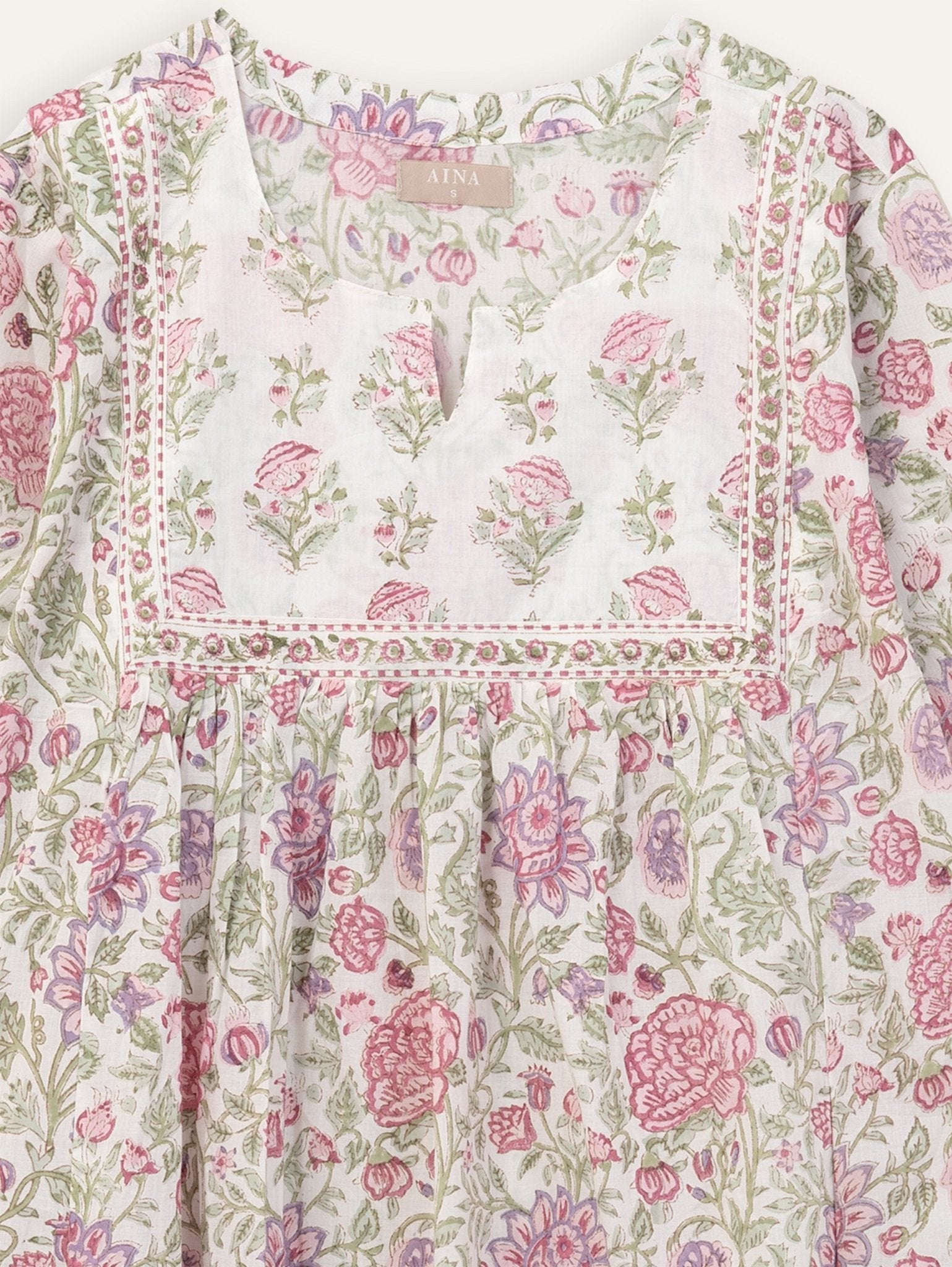 Zeenath Cotton Block Printed A - Line Kurta - AINA