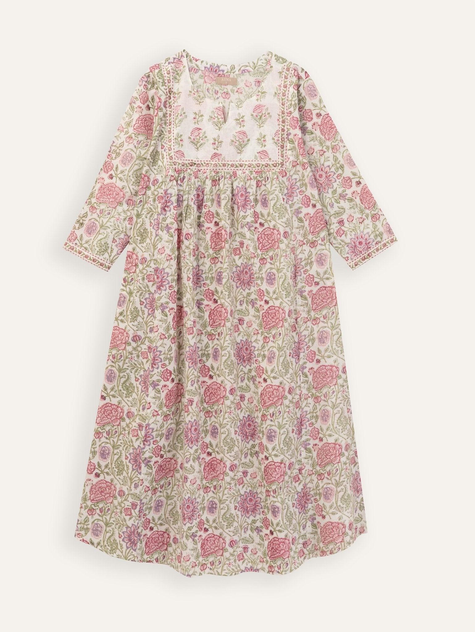 Zeenath Cotton Block Printed A - Line Kurta - AINA