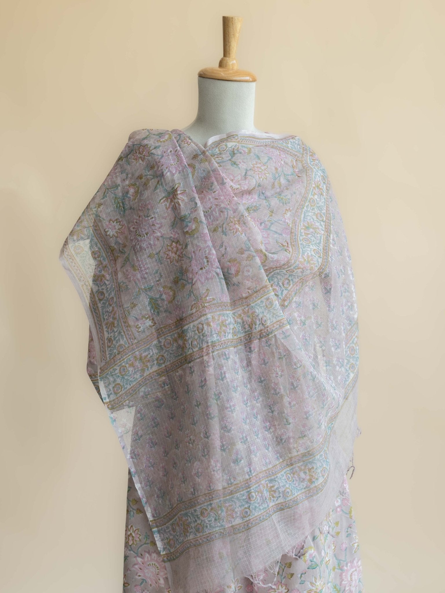 Zimra Kota Doria Block Printed Dupatta - AINA