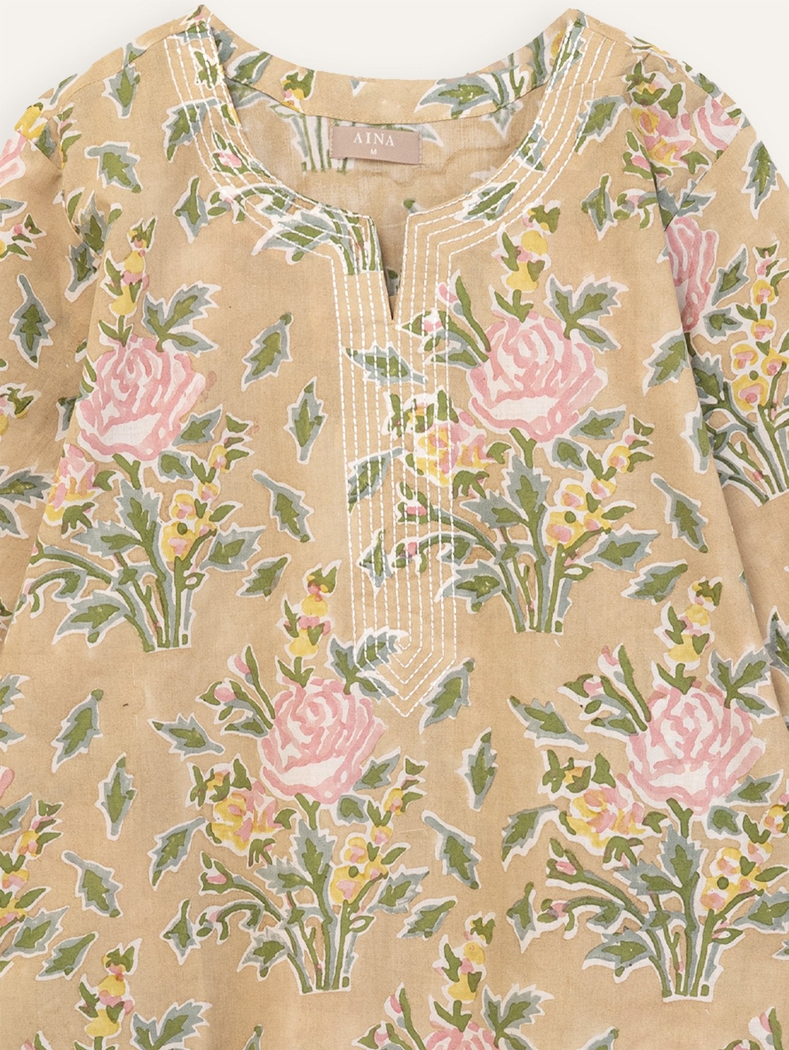 Ziniya Cotton Block Printed Straight Kurta - AINA