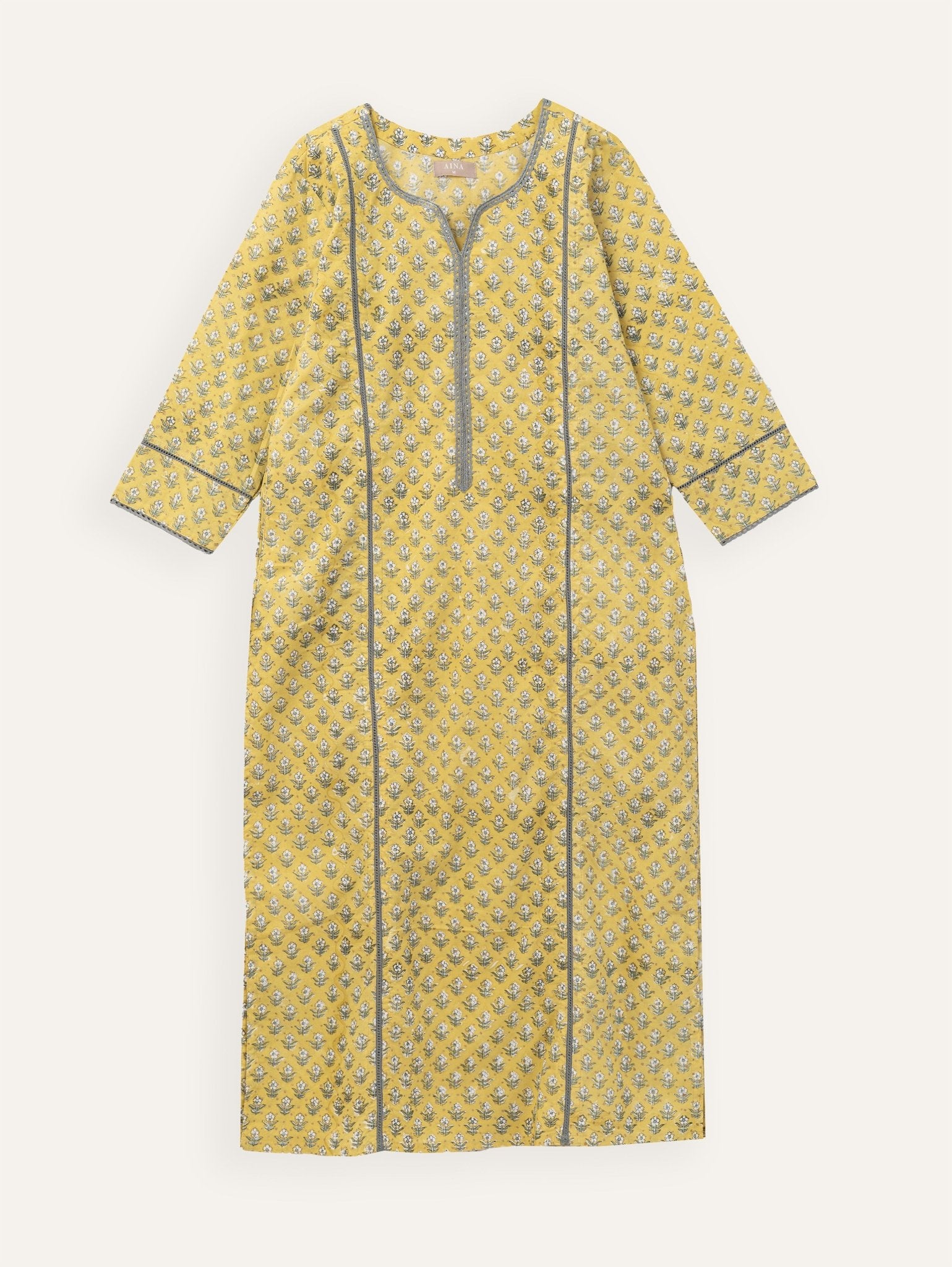 Ziva Cotton Block Printed Straight Kurta - AINA