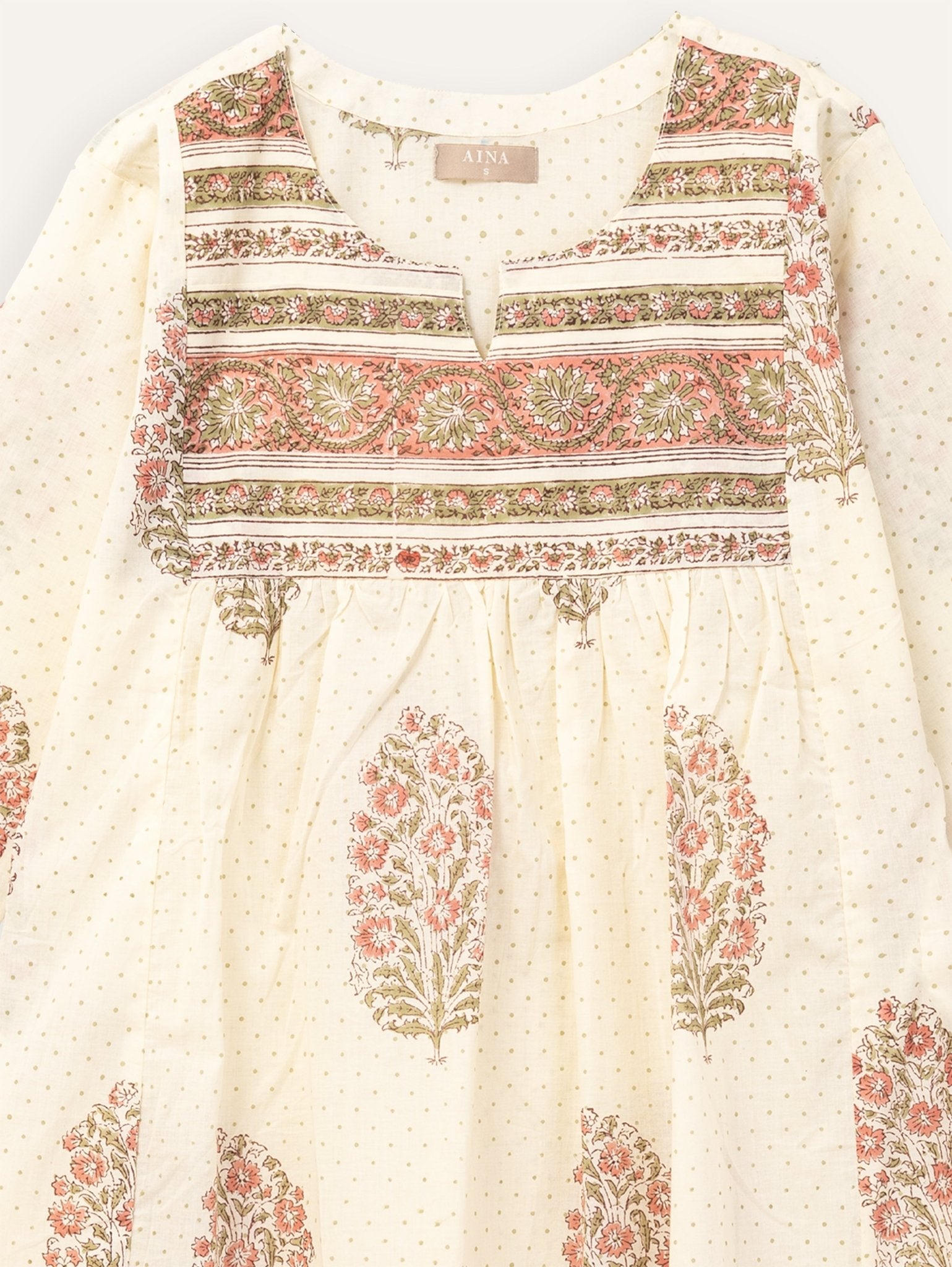 Ziya Cotton Block Printed A - Line Kurta - AINA