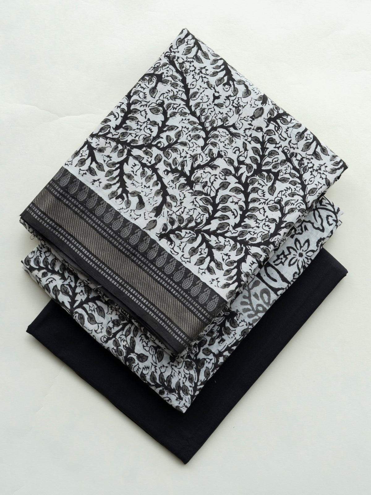 Ziyana Cotton Block Printed Unstitched Suit Set - 3 Piece - AINA