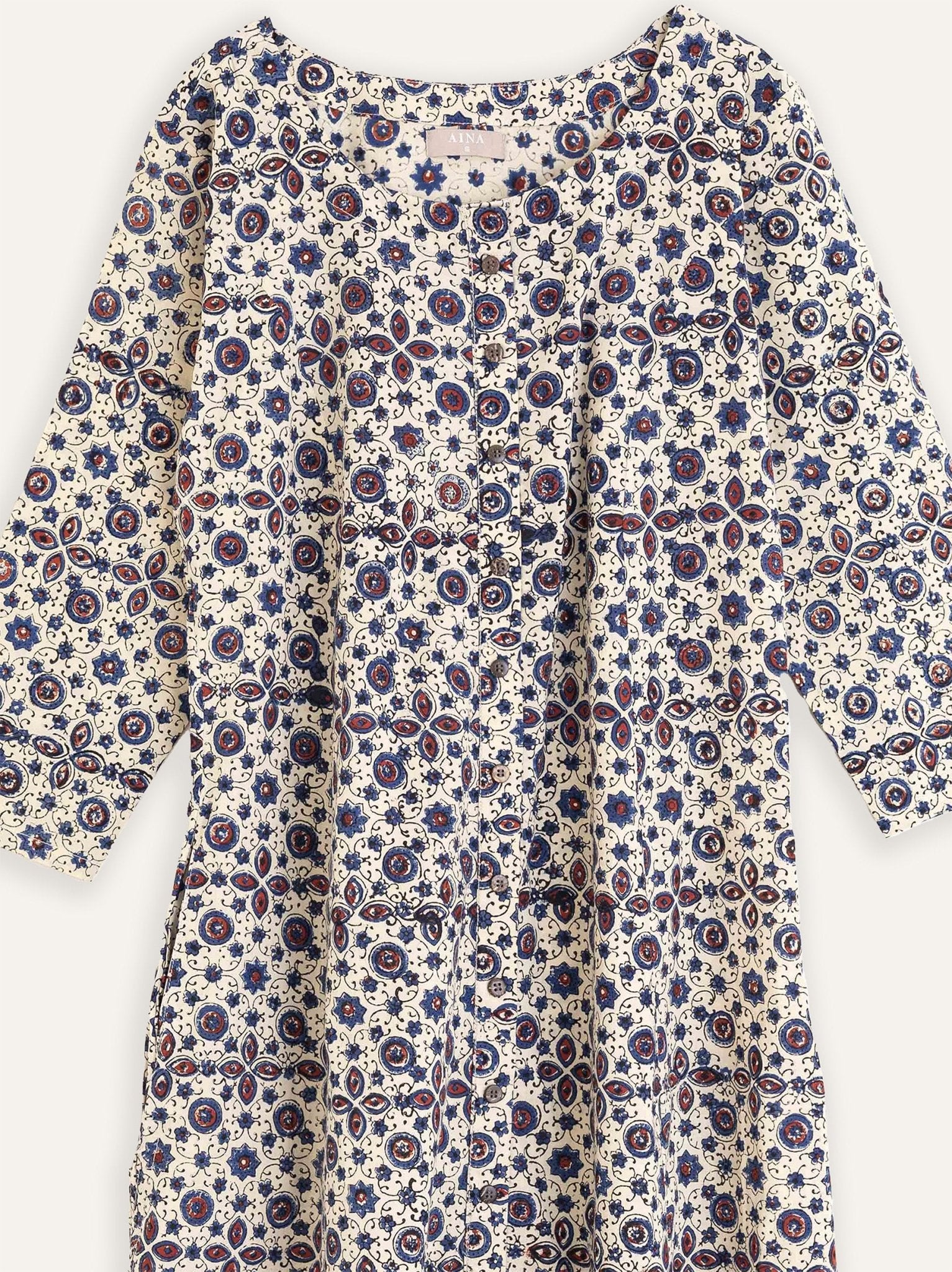 Zuleika Cotton Block Printed A - Line Kurta - AINA