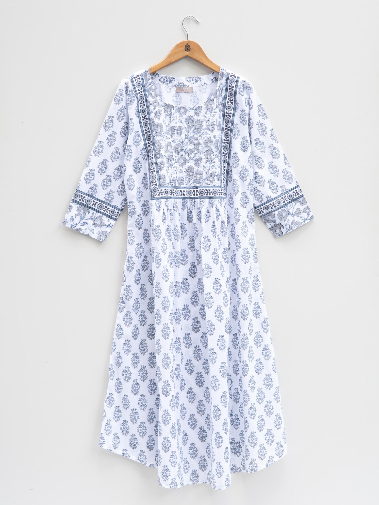 Cotton Block Printed A Line Kurta - AINA