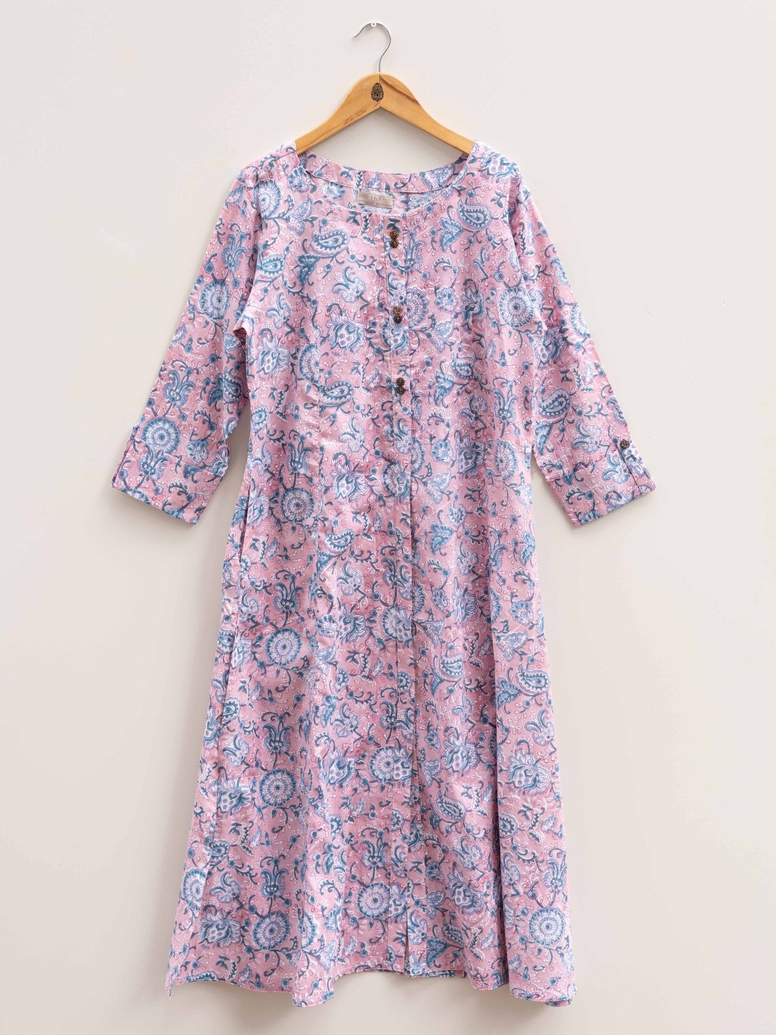Cotton Block Printed A Line Kurta - AINA